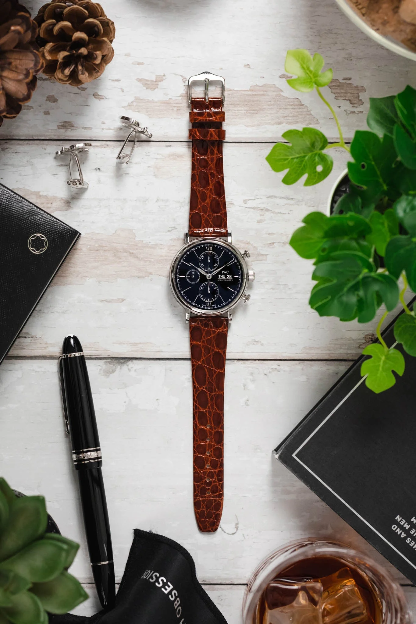 Hirsch PRESTIGE Shiny Genuine Crocodile Leather Watch Strap in GOLD BROWN - Image 6