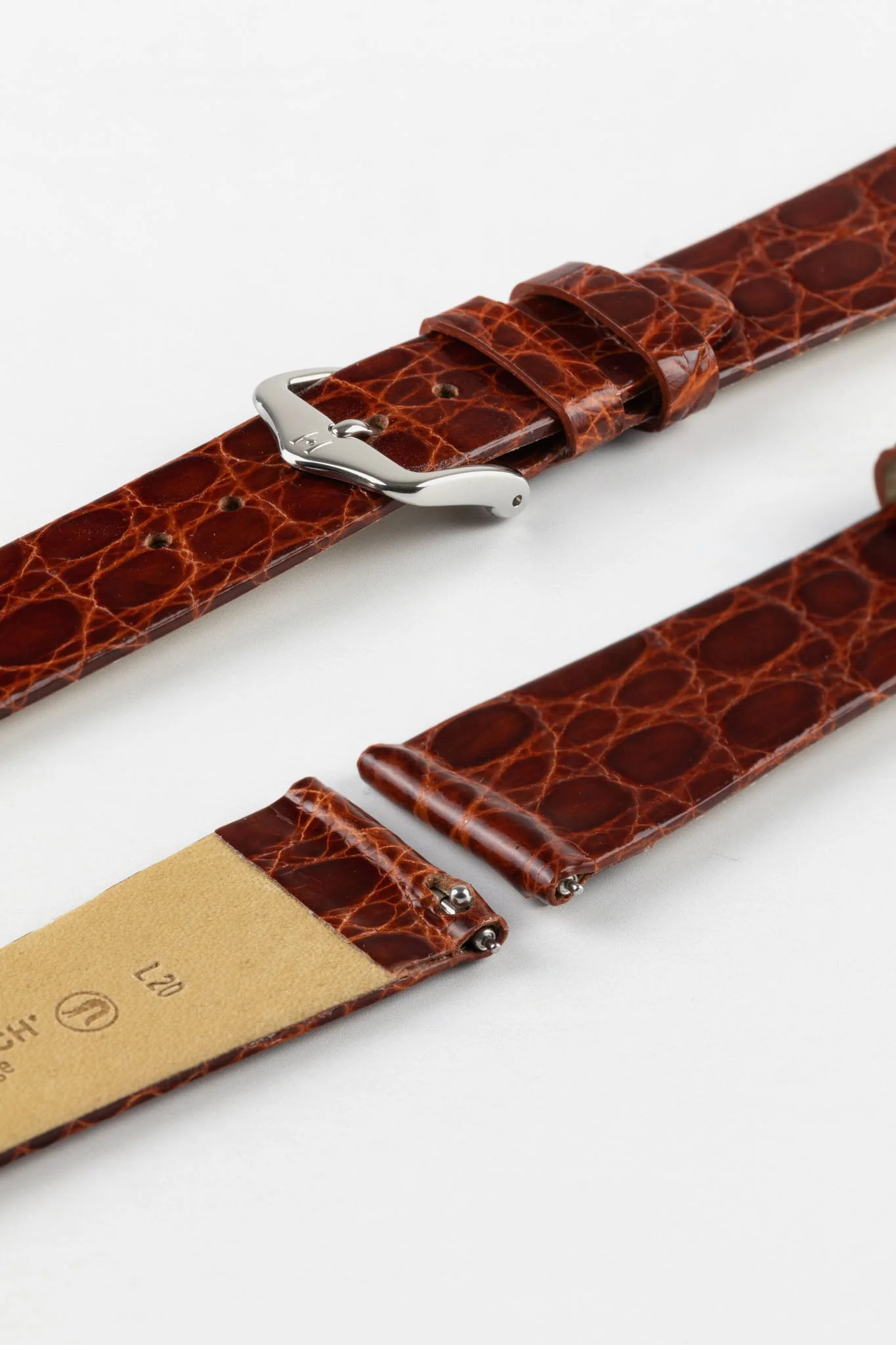 Hirsch PRESTIGE Shiny Genuine Crocodile Leather Watch Strap in GOLD BROWN - Image 7