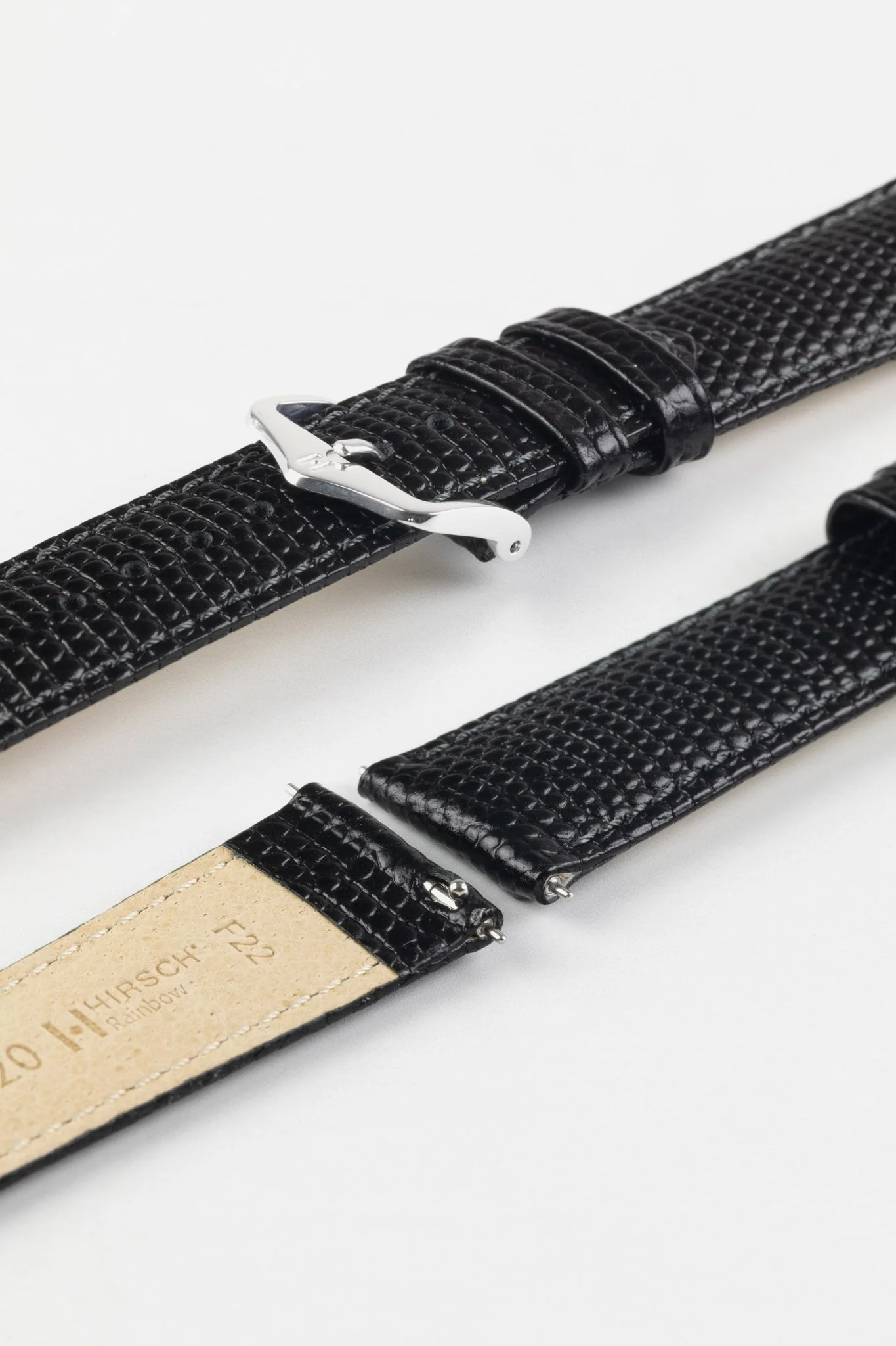 Hirsch Rainbow Lizard Embossed Quick-Release Leather Watch Strap in Black - Image 7