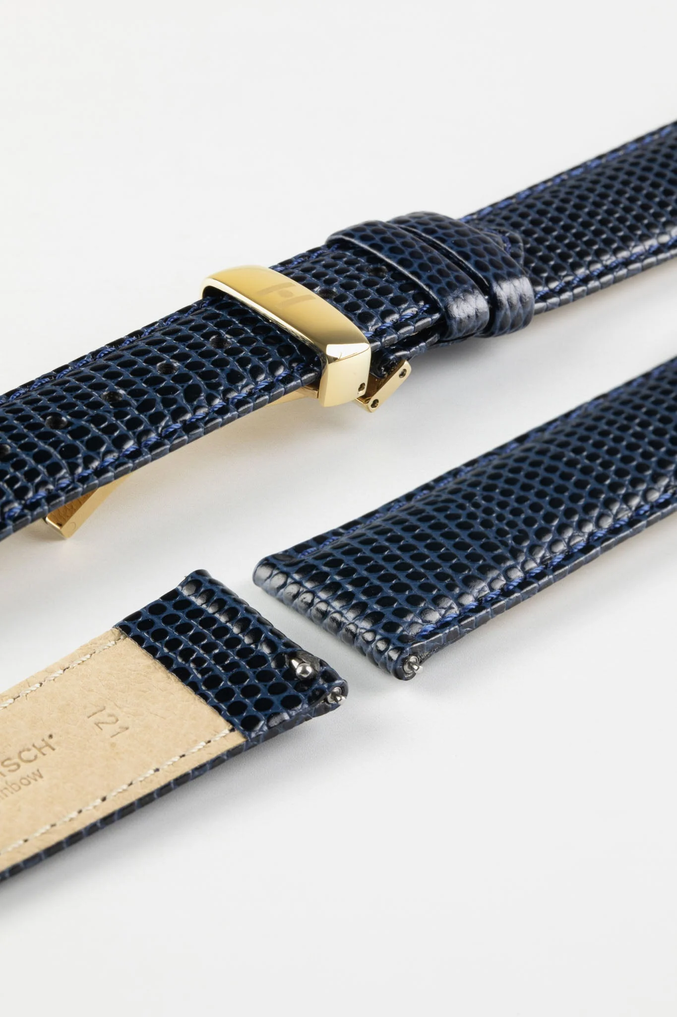 Hirsch RAINBOW Lizard Embossed Leather Quick-Release Watch Strap in BLUE - Image 10