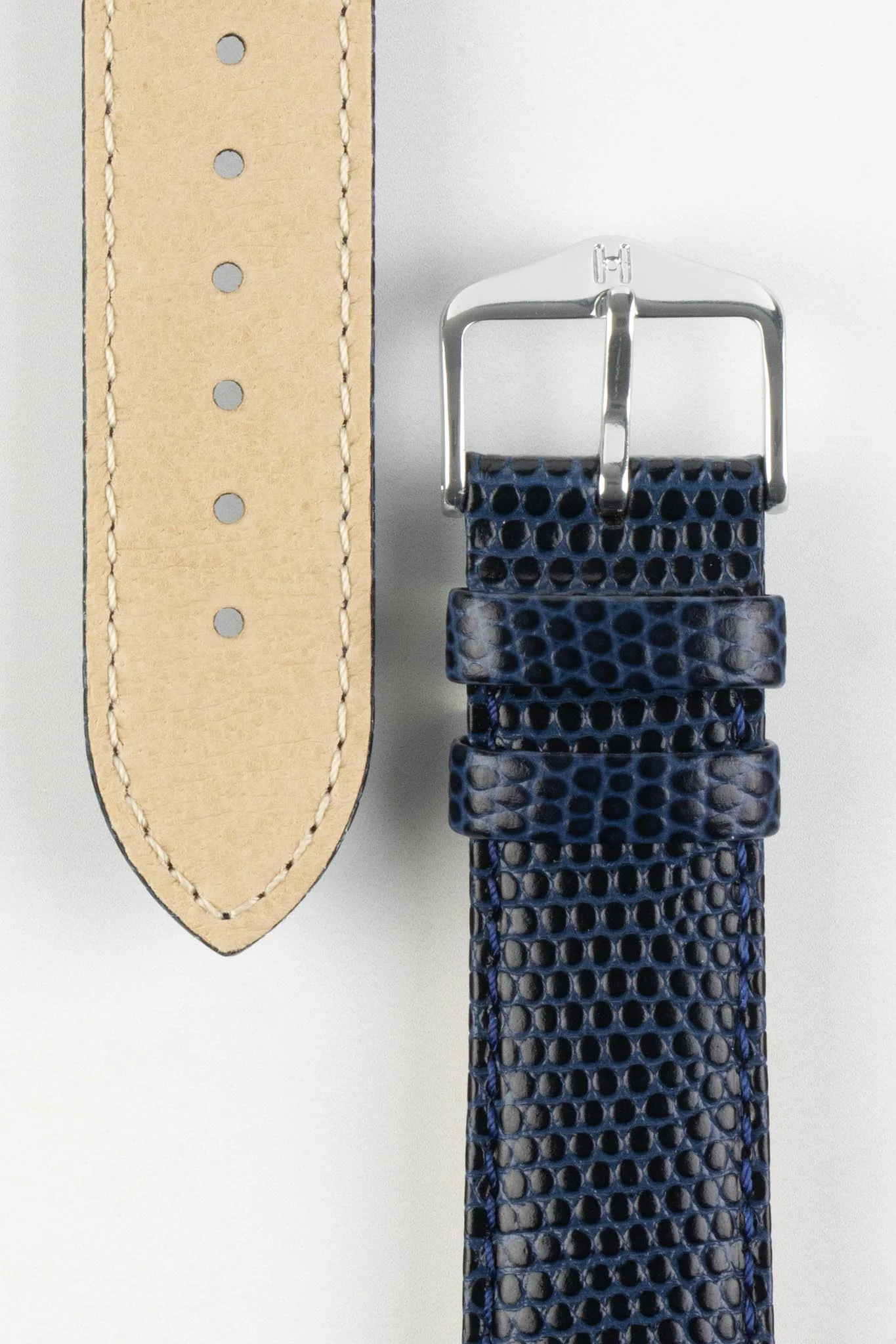 Hirsch RAINBOW Lizard Embossed Leather Quick-Release Watch Strap in BLUE - Image 3