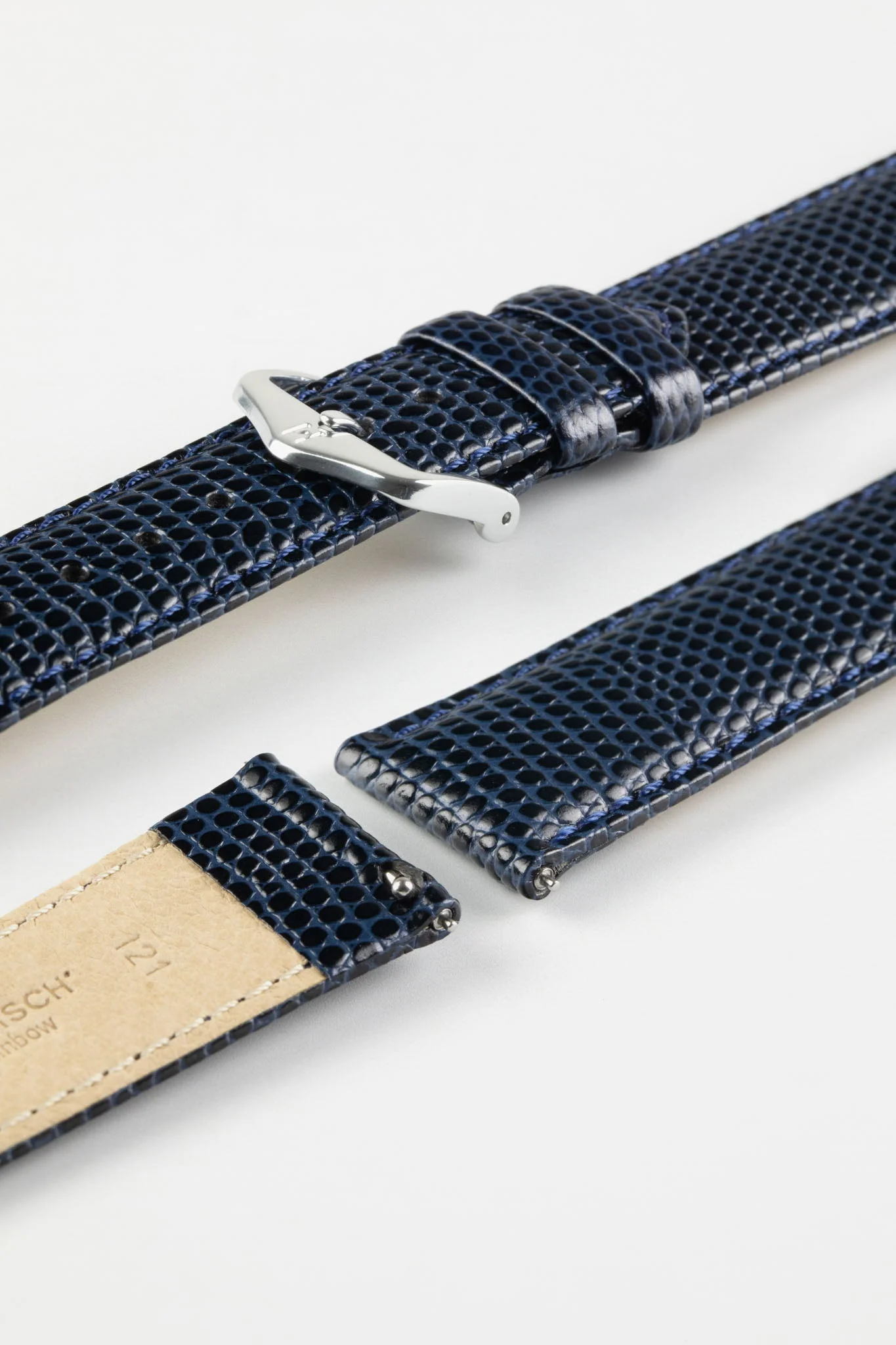 Hirsch RAINBOW Lizard Embossed Leather Quick-Release Watch Strap in BLUE - Image 7