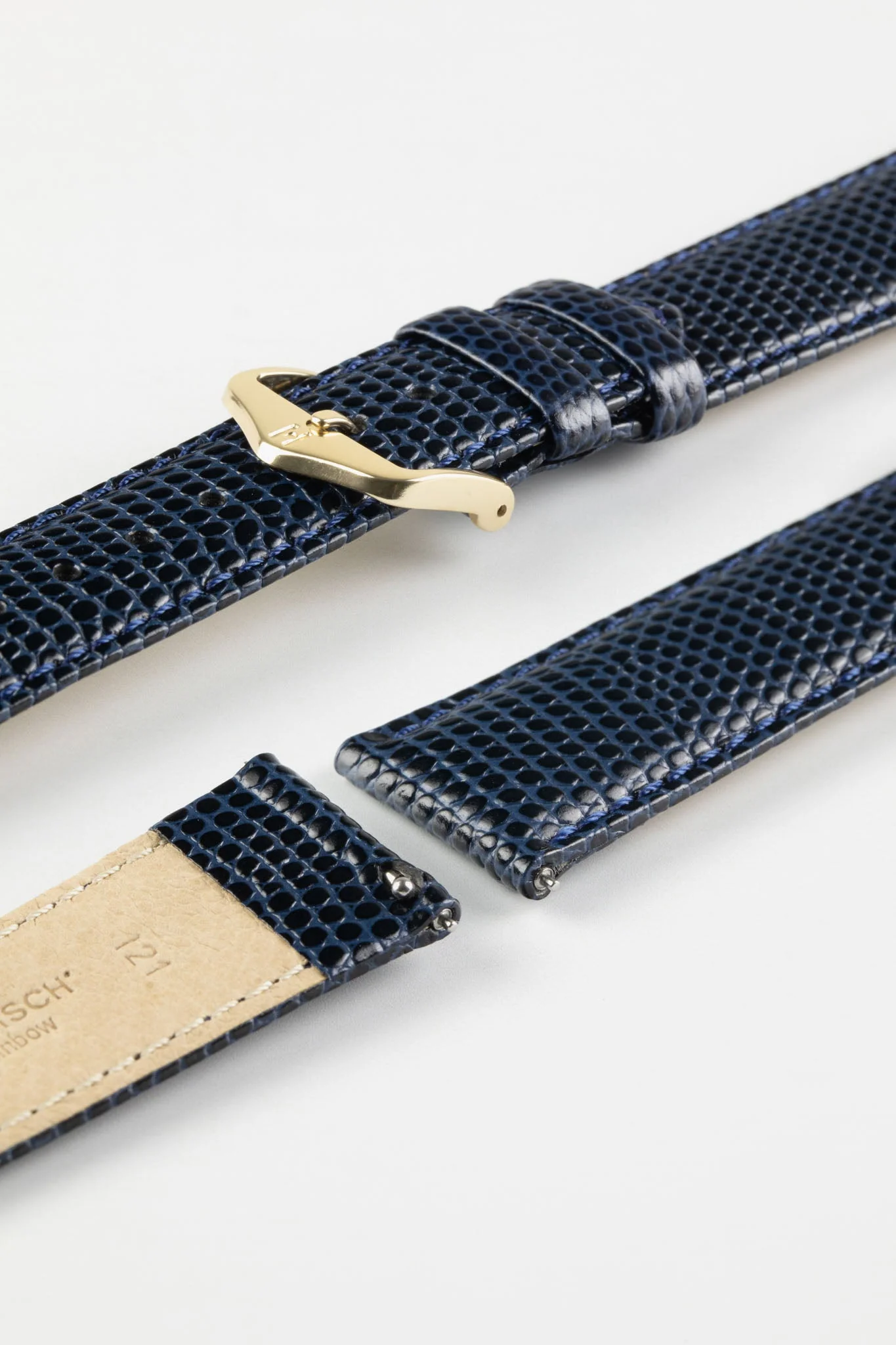 Hirsch RAINBOW Lizard Embossed Leather Quick-Release Watch Strap in BLUE - Image 8