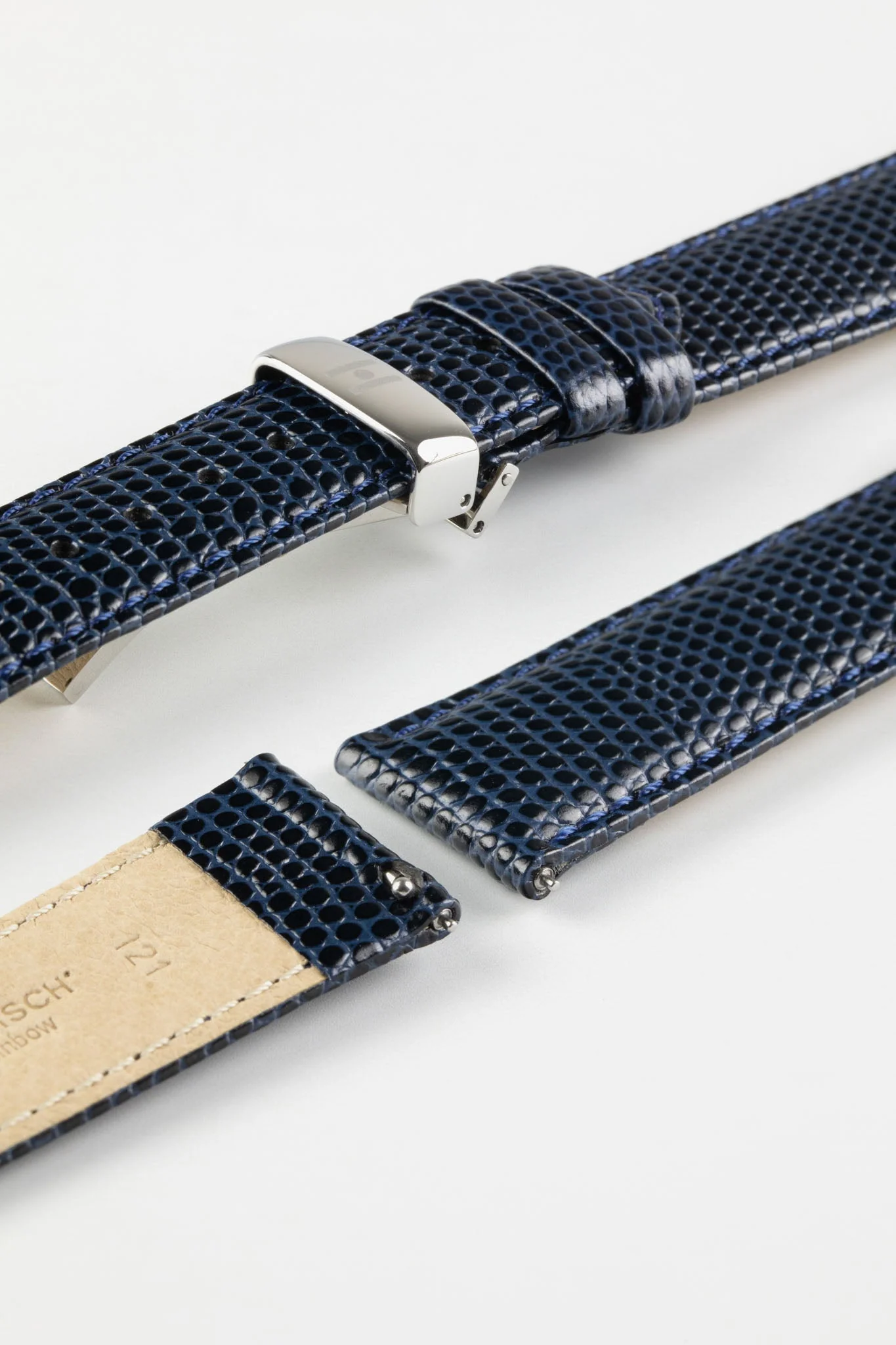 Hirsch RAINBOW Lizard Embossed Leather Quick-Release Watch Strap in BLUE - Image 9