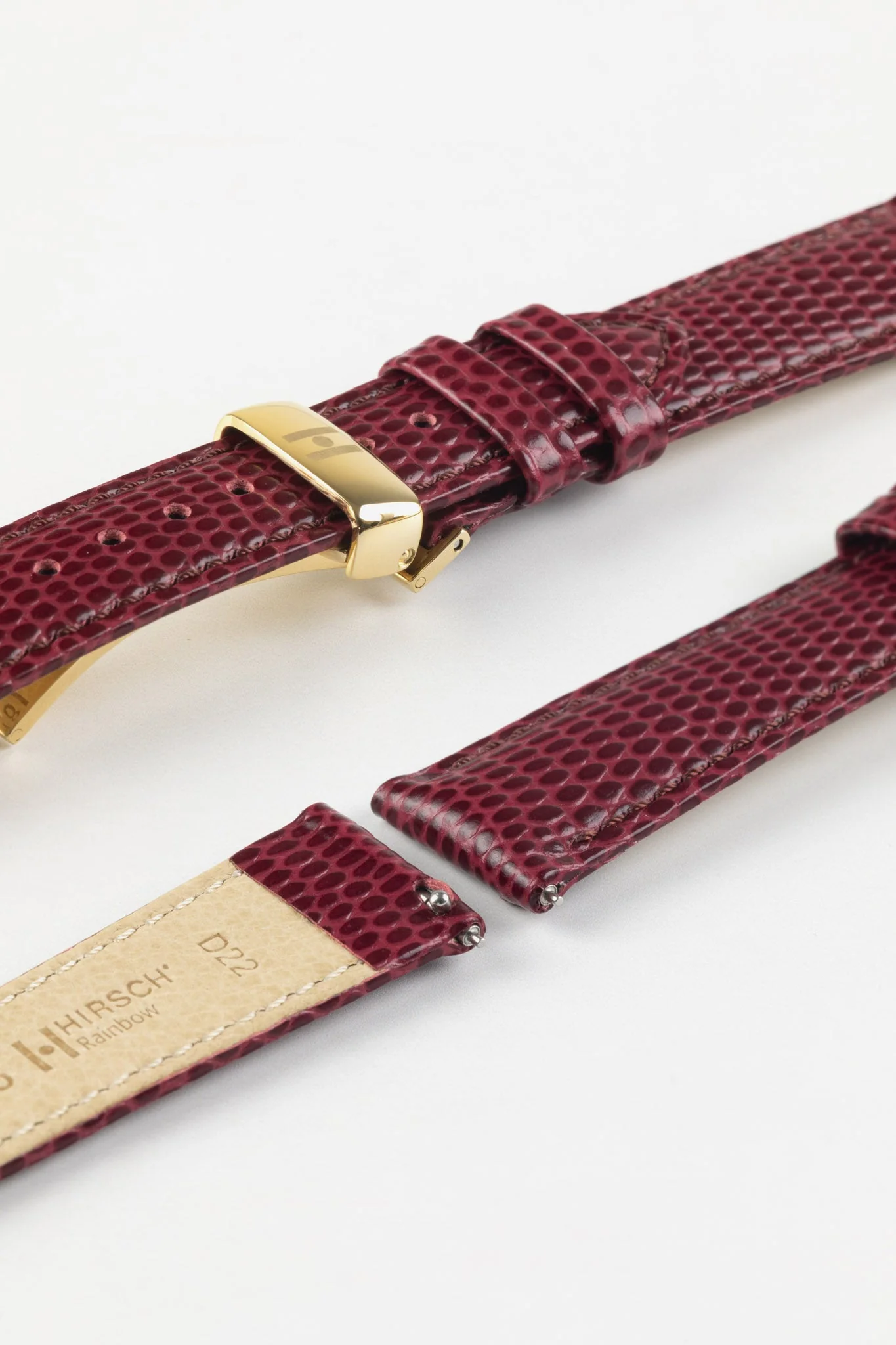 Hirsch RAINBOW Lizard Embossed Leather Watch Strap in BURGUNDY - Image 10