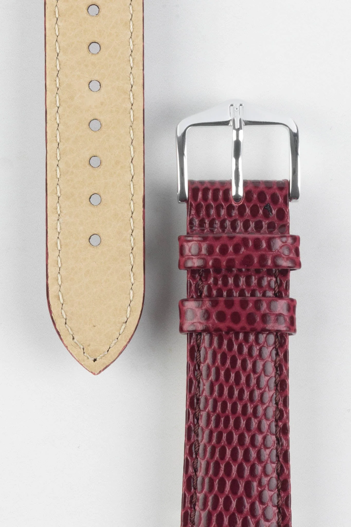Hirsch RAINBOW Lizard Embossed Leather Watch Strap in BURGUNDY - Image 3