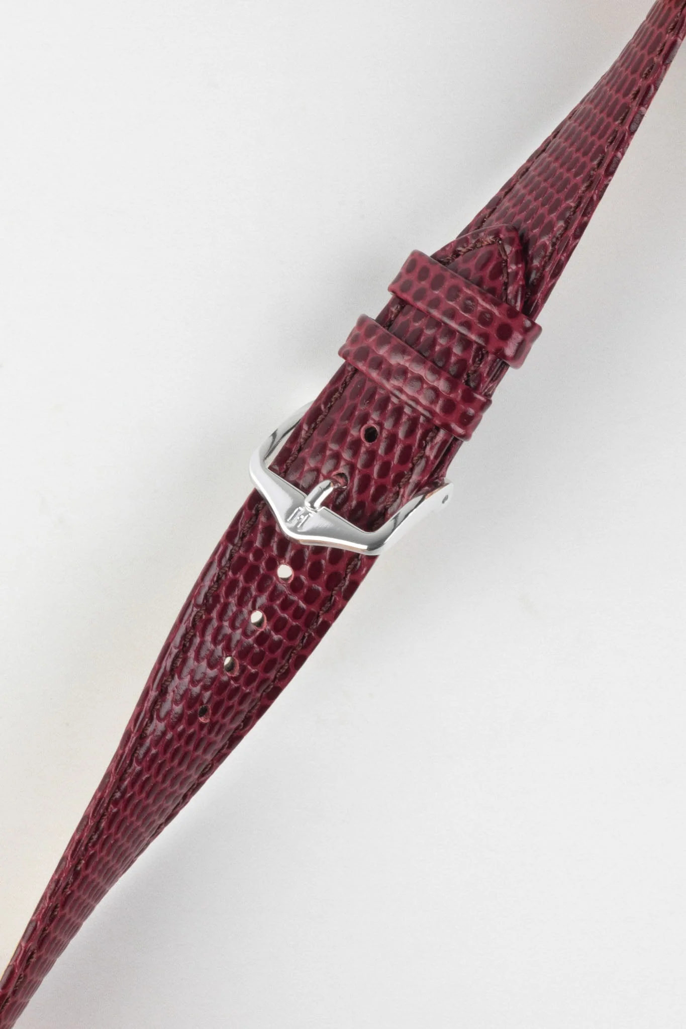 Hirsch RAINBOW Lizard Embossed Leather Watch Strap in BURGUNDY - Image 5