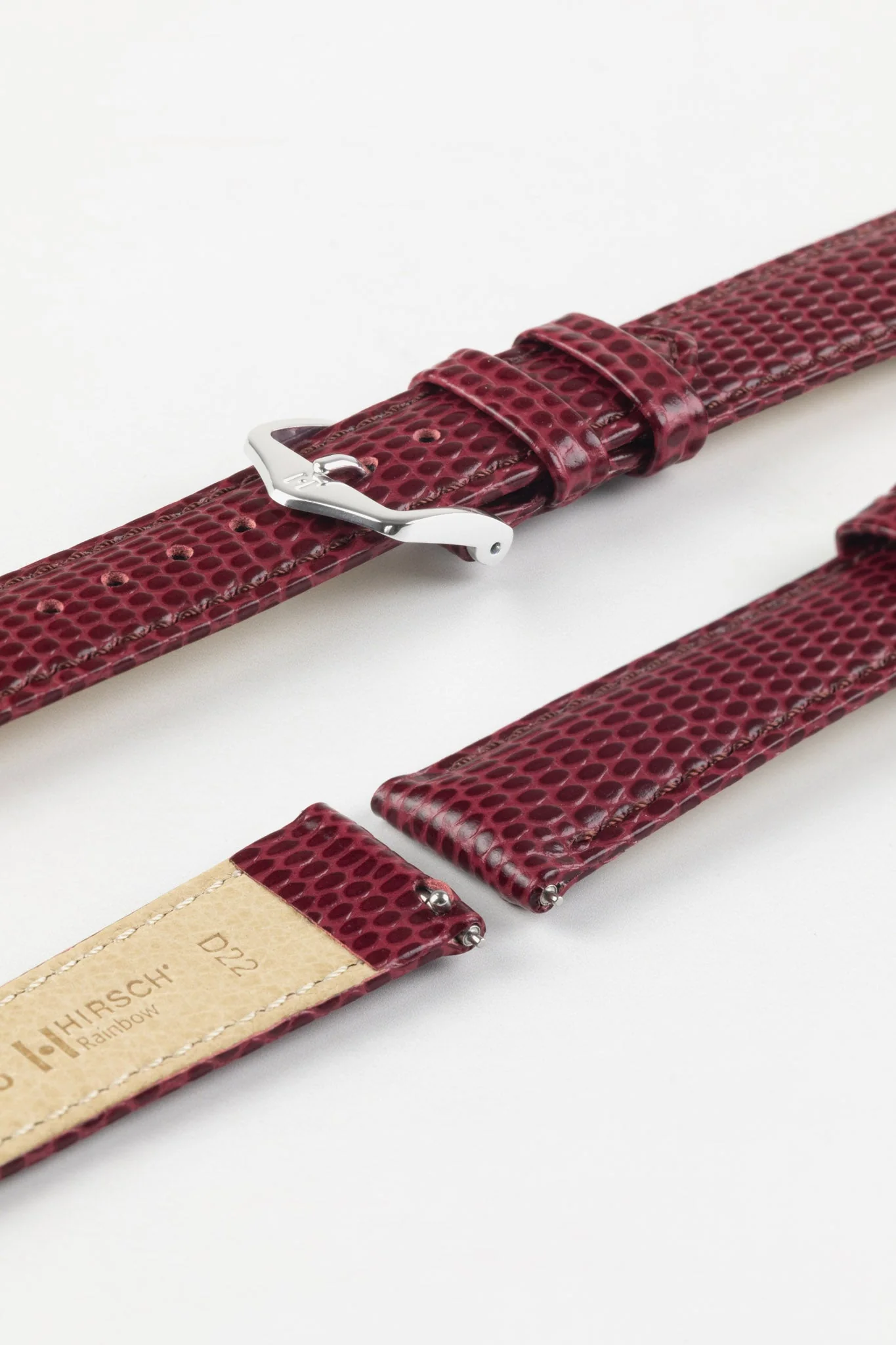 Hirsch RAINBOW Lizard Embossed Leather Watch Strap in BURGUNDY - Image 7