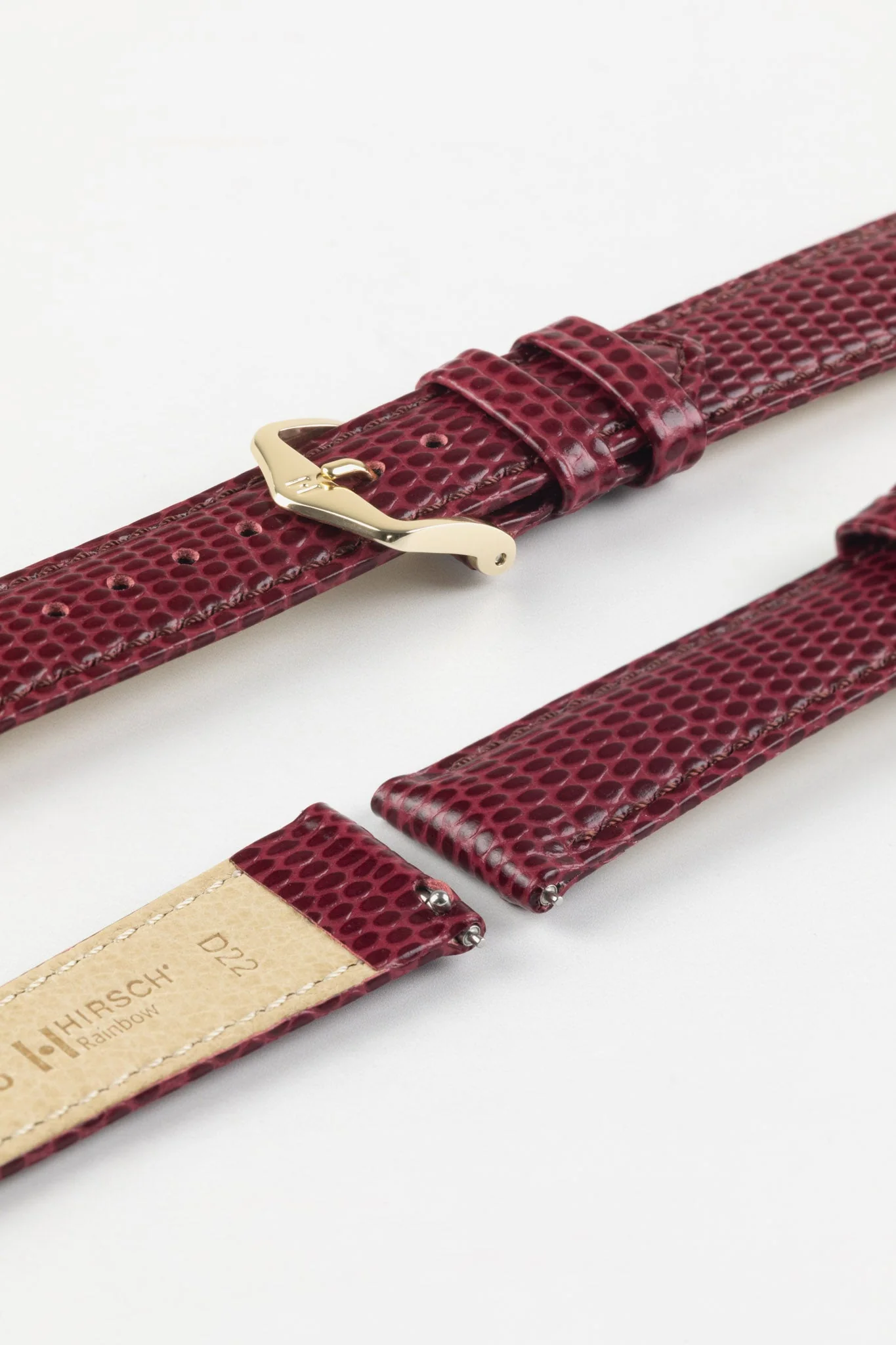 Hirsch RAINBOW Lizard Embossed Leather Watch Strap in BURGUNDY - Image 8