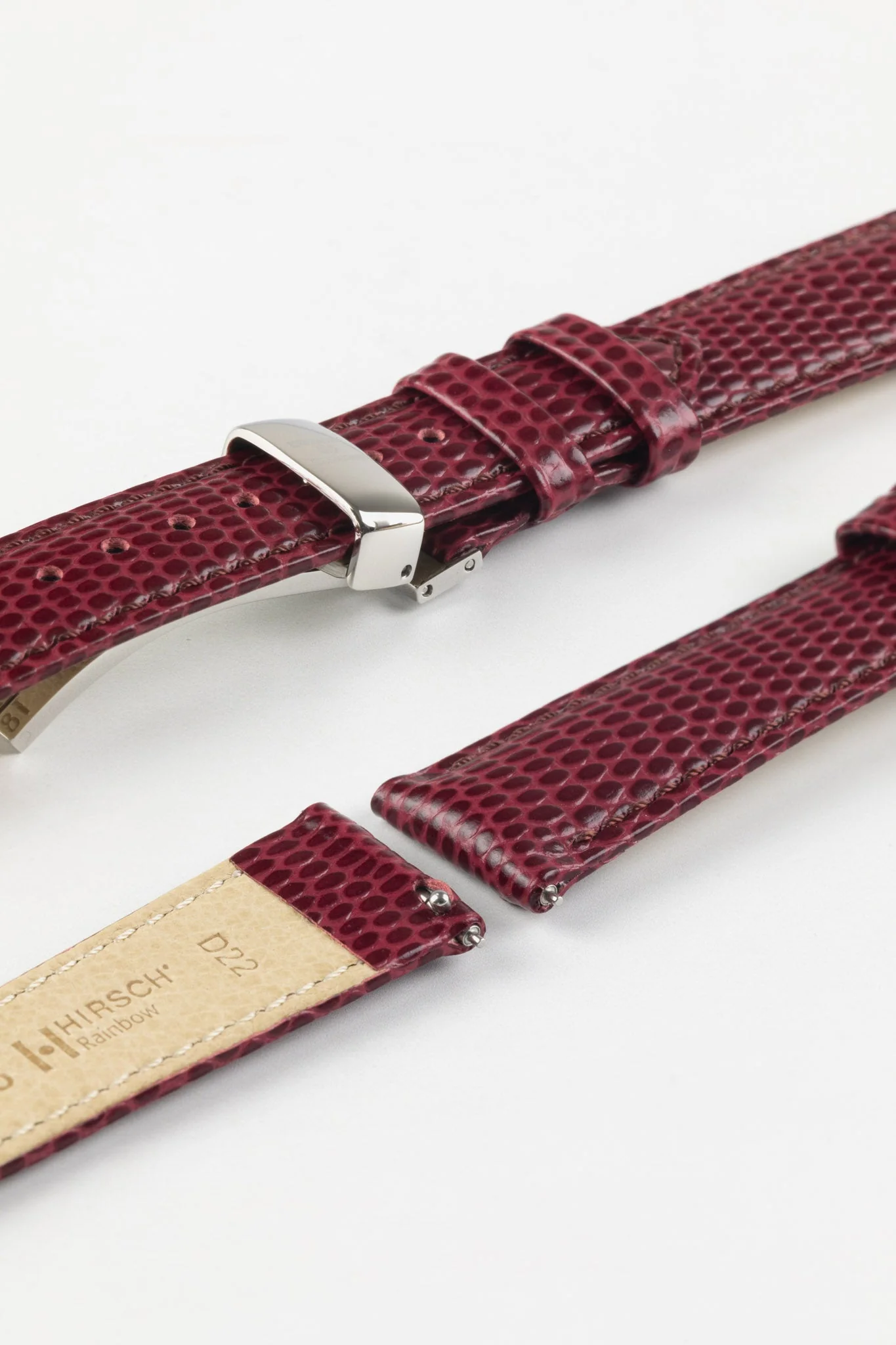 Hirsch RAINBOW Lizard Embossed Leather Watch Strap in BURGUNDY - Image 9