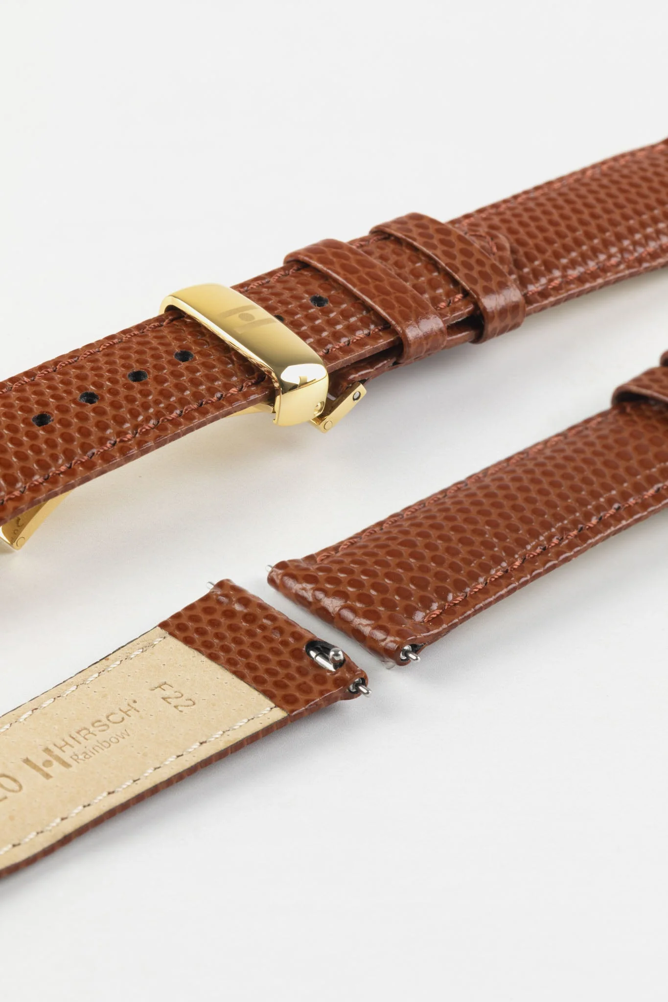 Hirsch RAINBOW Lizard Embossed Leather Watch Strap in GOLD BROWN - Image 10