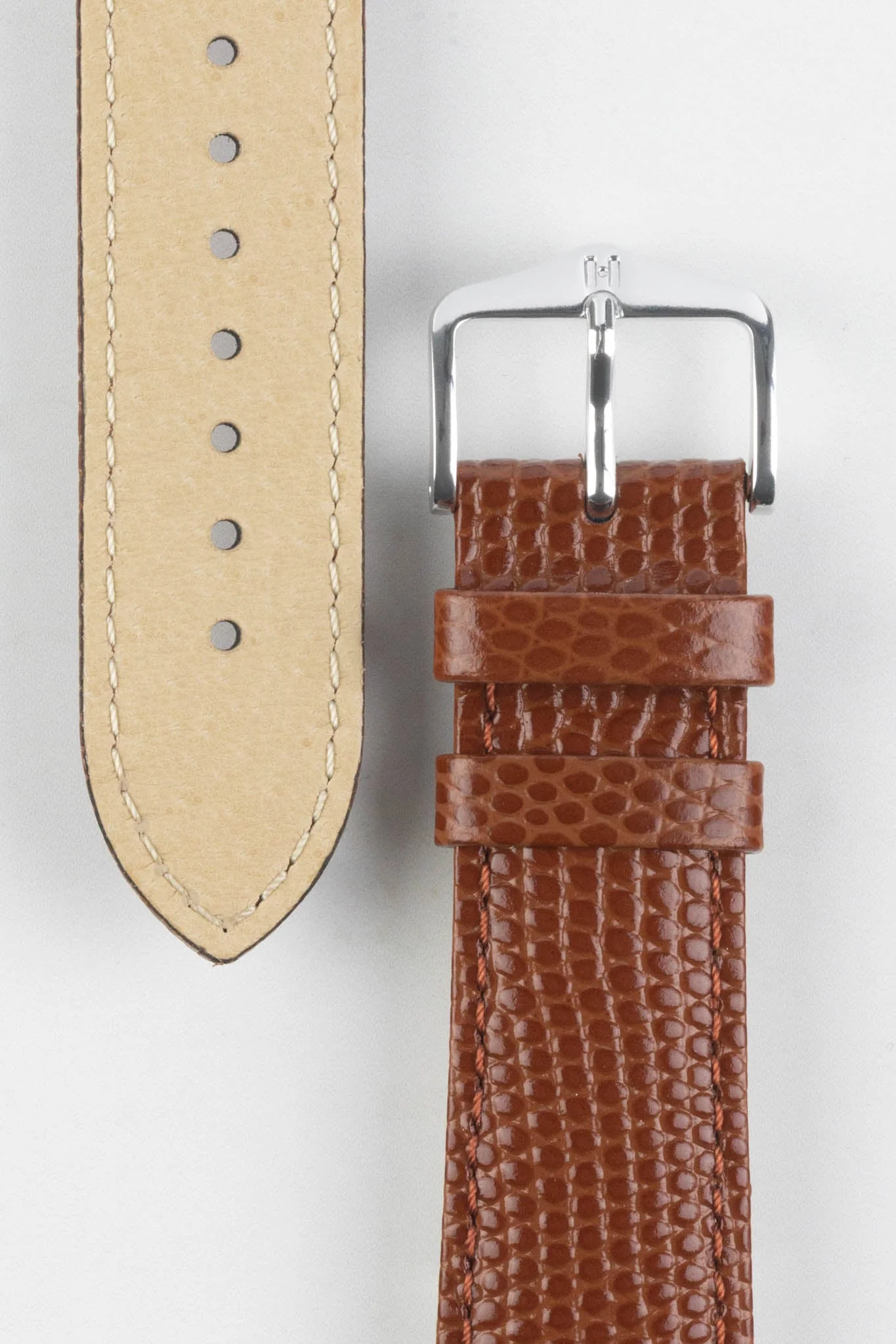 Hirsch RAINBOW Lizard Embossed Leather Watch Strap in GOLD BROWN - Image 3