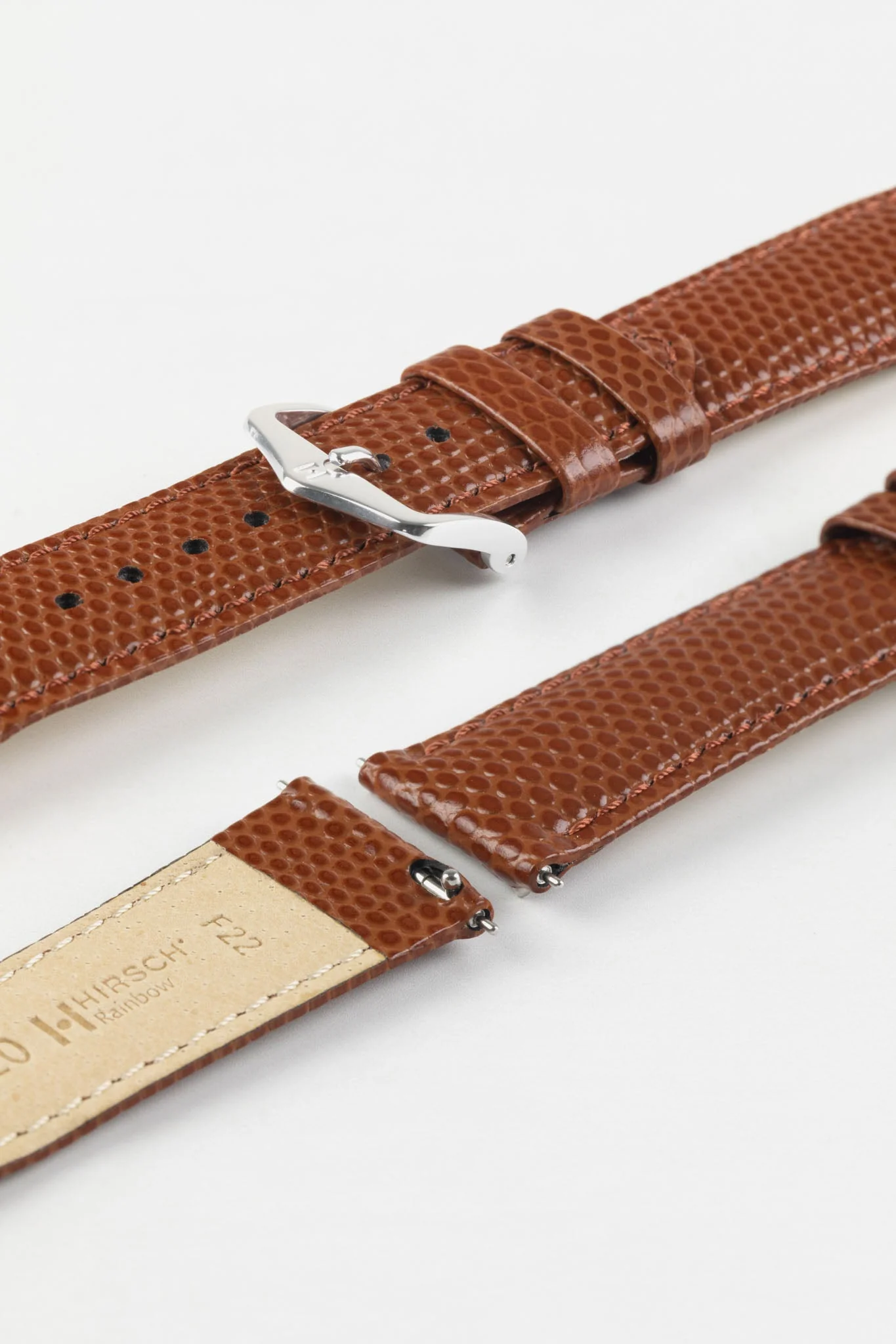 Hirsch RAINBOW Lizard Embossed Leather Watch Strap in GOLD BROWN - Image 7