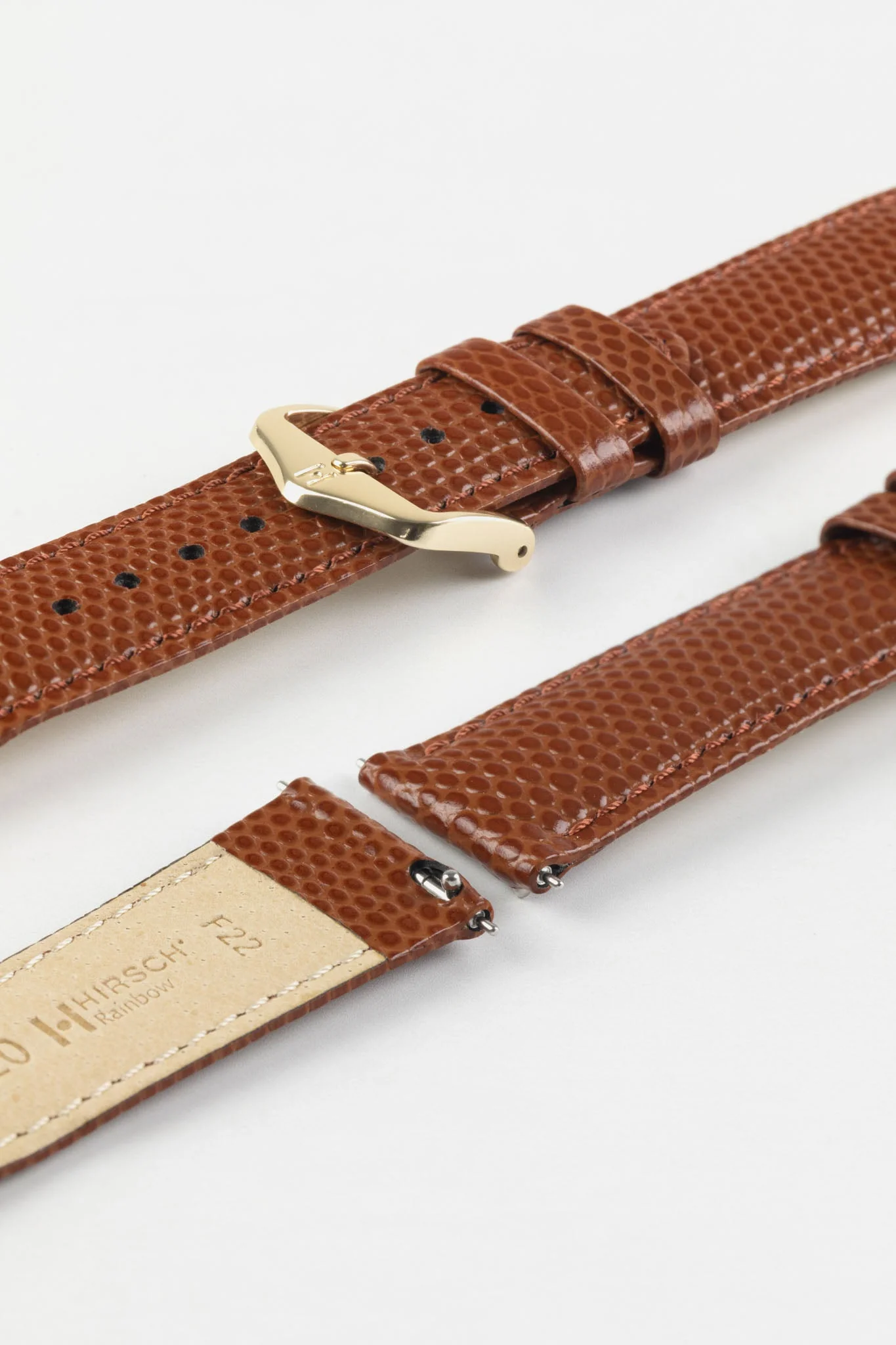 Hirsch RAINBOW Lizard Embossed Leather Watch Strap in GOLD BROWN - Image 8