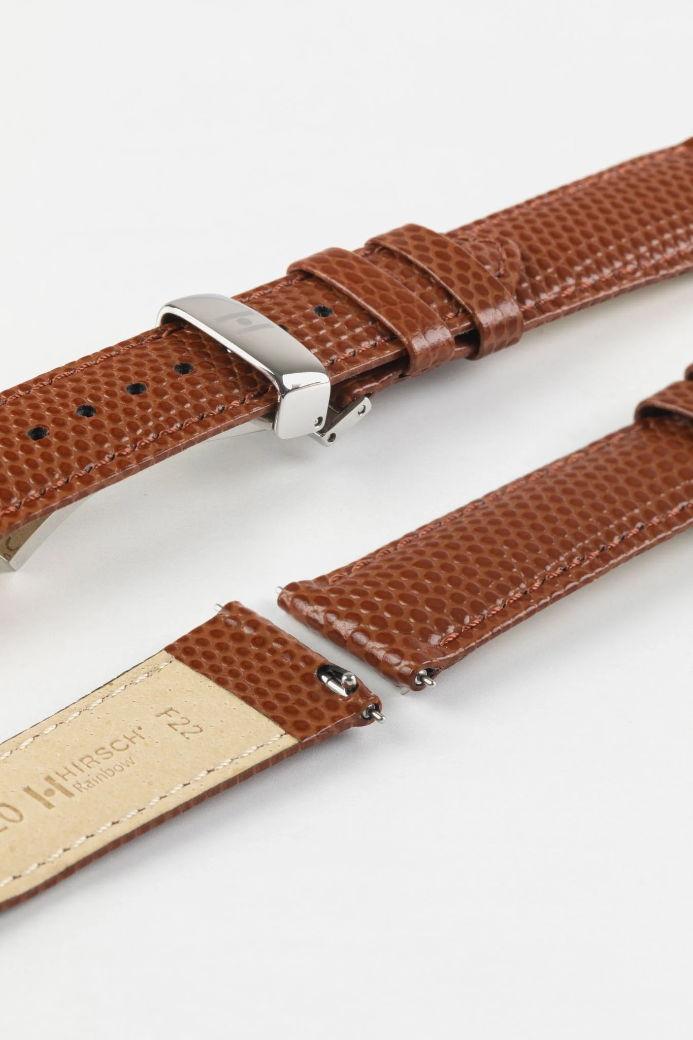 Hirsch RAINBOW Lizard Embossed Leather Watch Strap in GOLD BROWN - Image 9