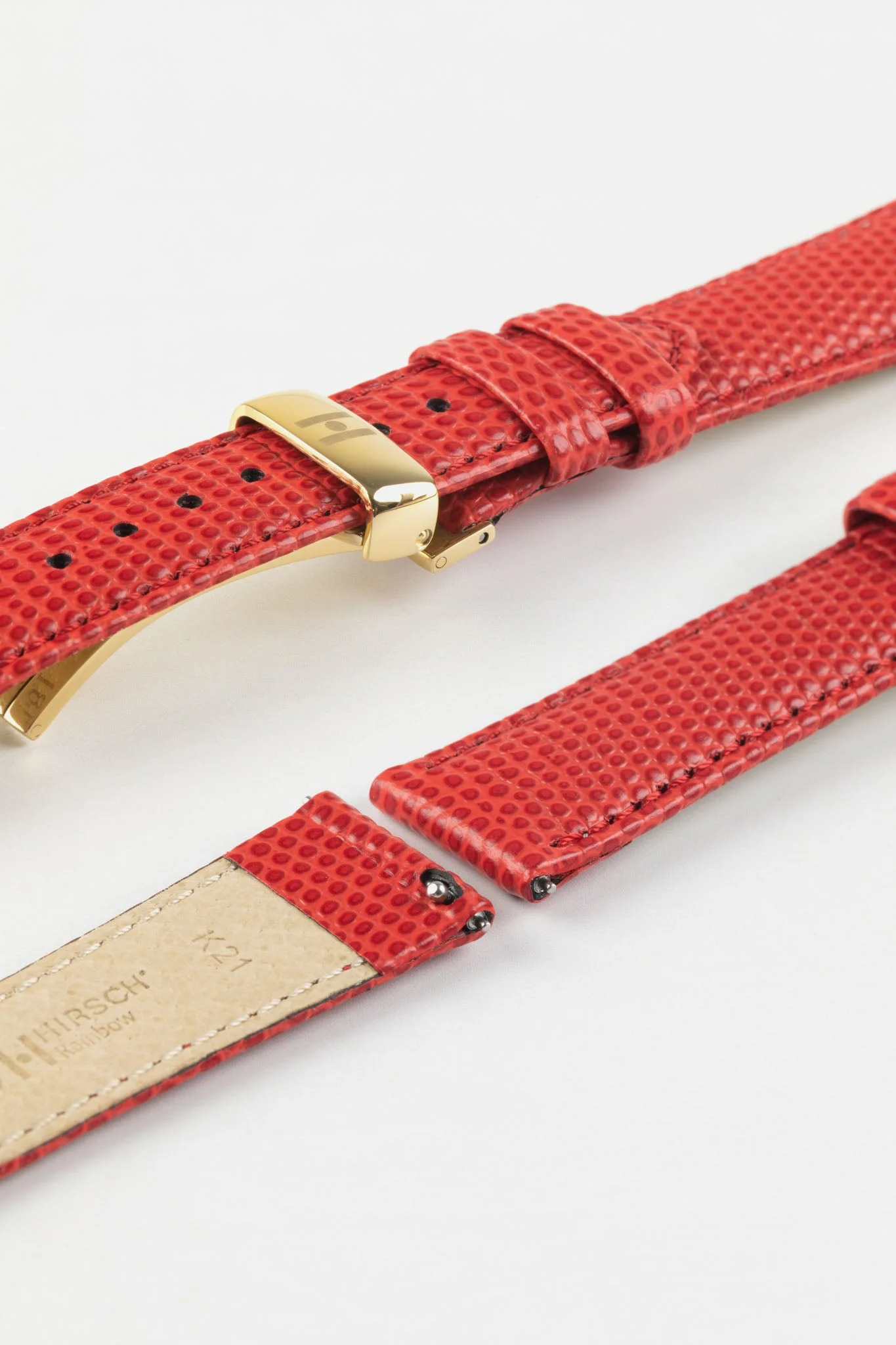 Hirsch RAINBOW Lizard Embossed Leather Watch Strap in RED - Image 10