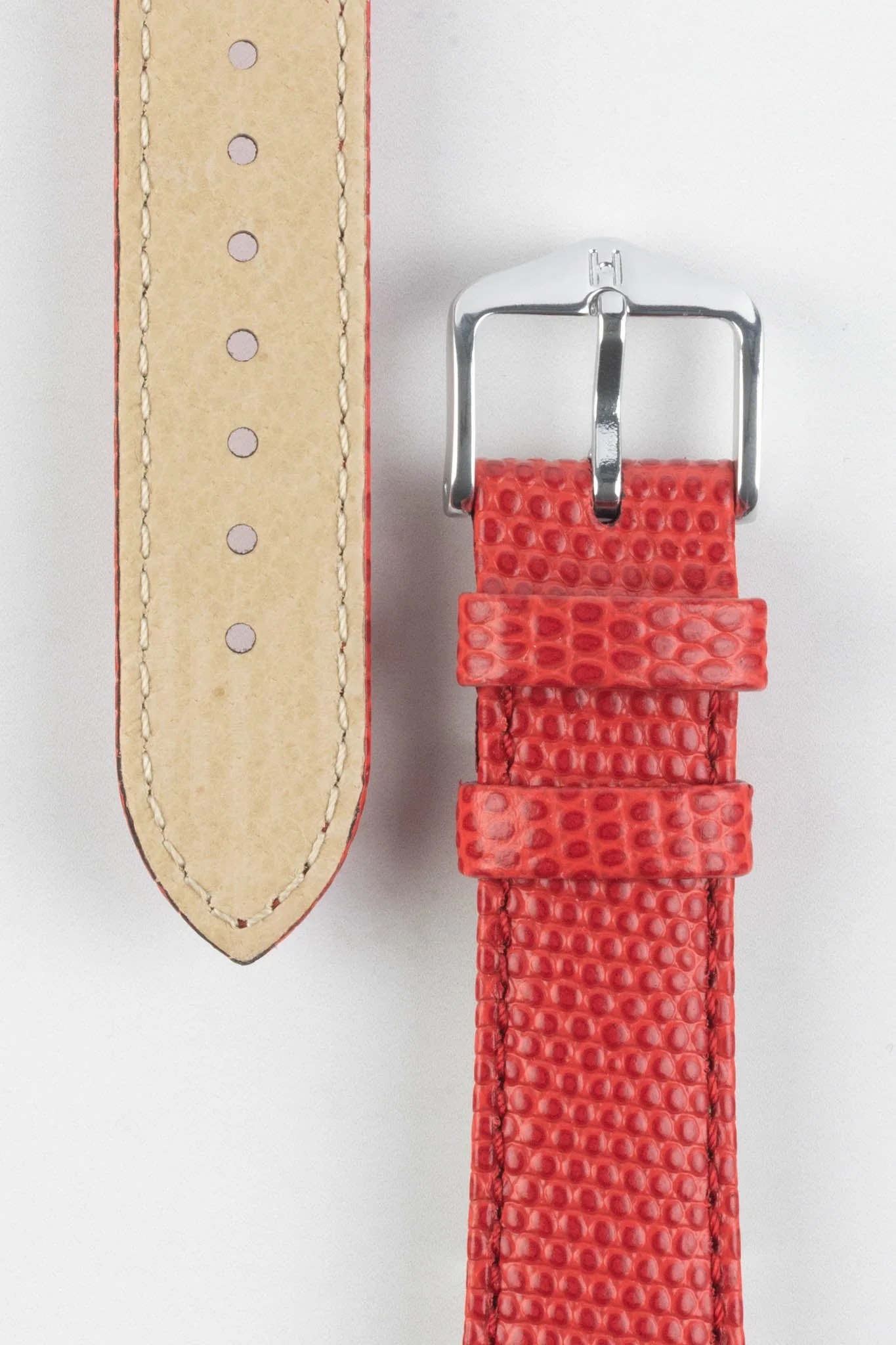 Hirsch RAINBOW Lizard Embossed Leather Watch Strap in RED - Image 3