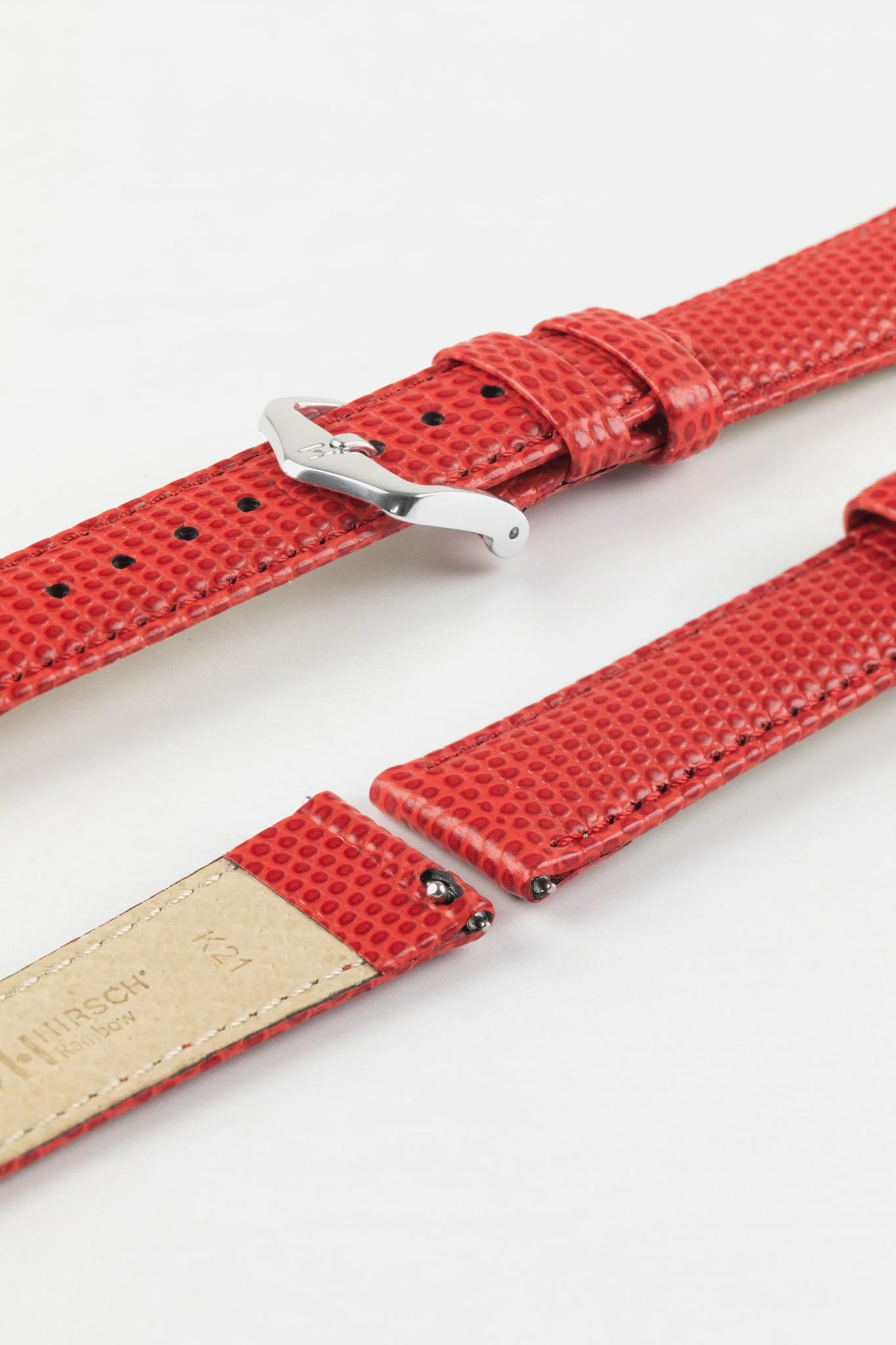 Hirsch RAINBOW Lizard Embossed Leather Watch Strap in RED - Image 7