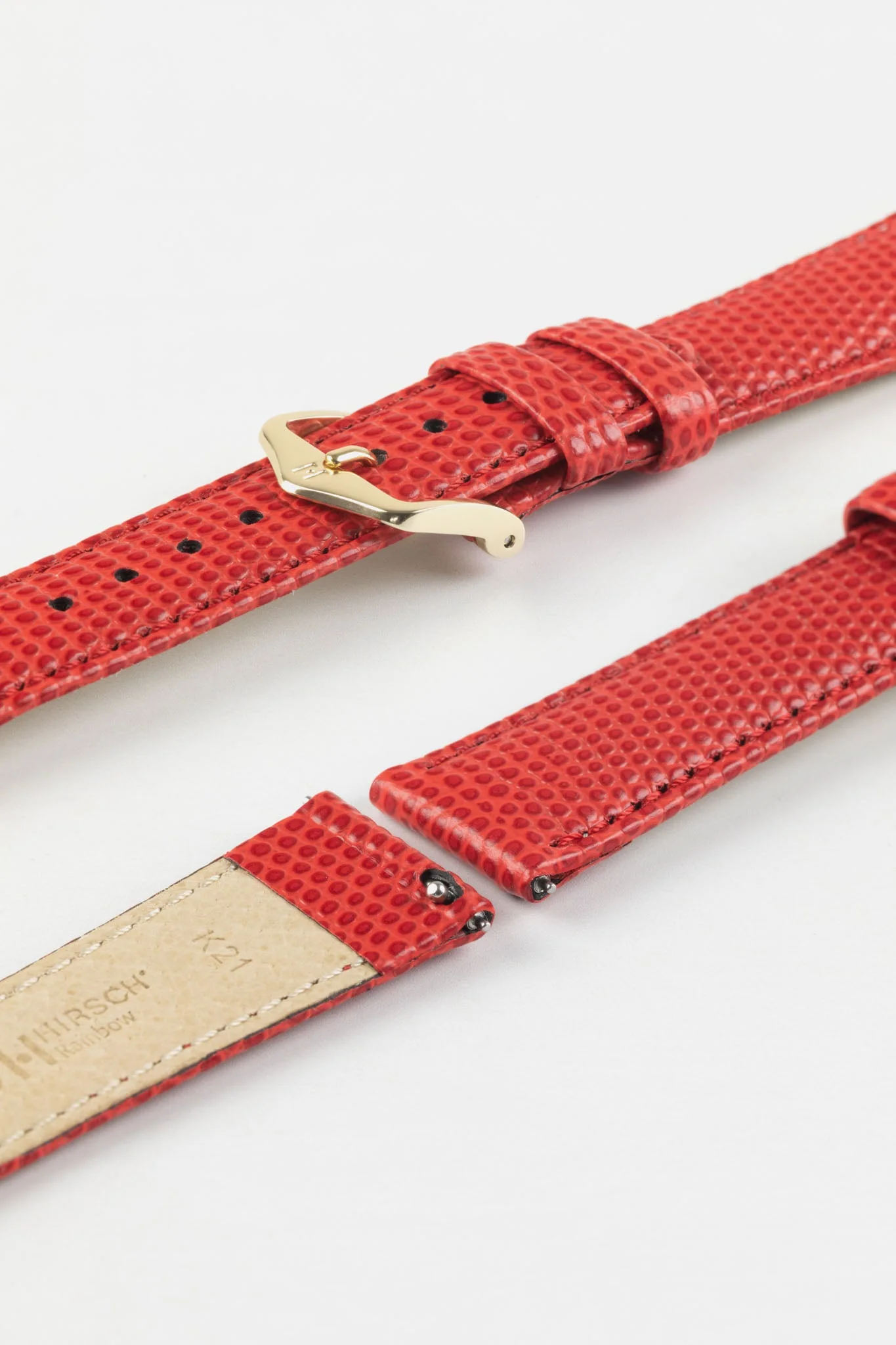 Hirsch RAINBOW Lizard Embossed Leather Watch Strap in RED - Image 8