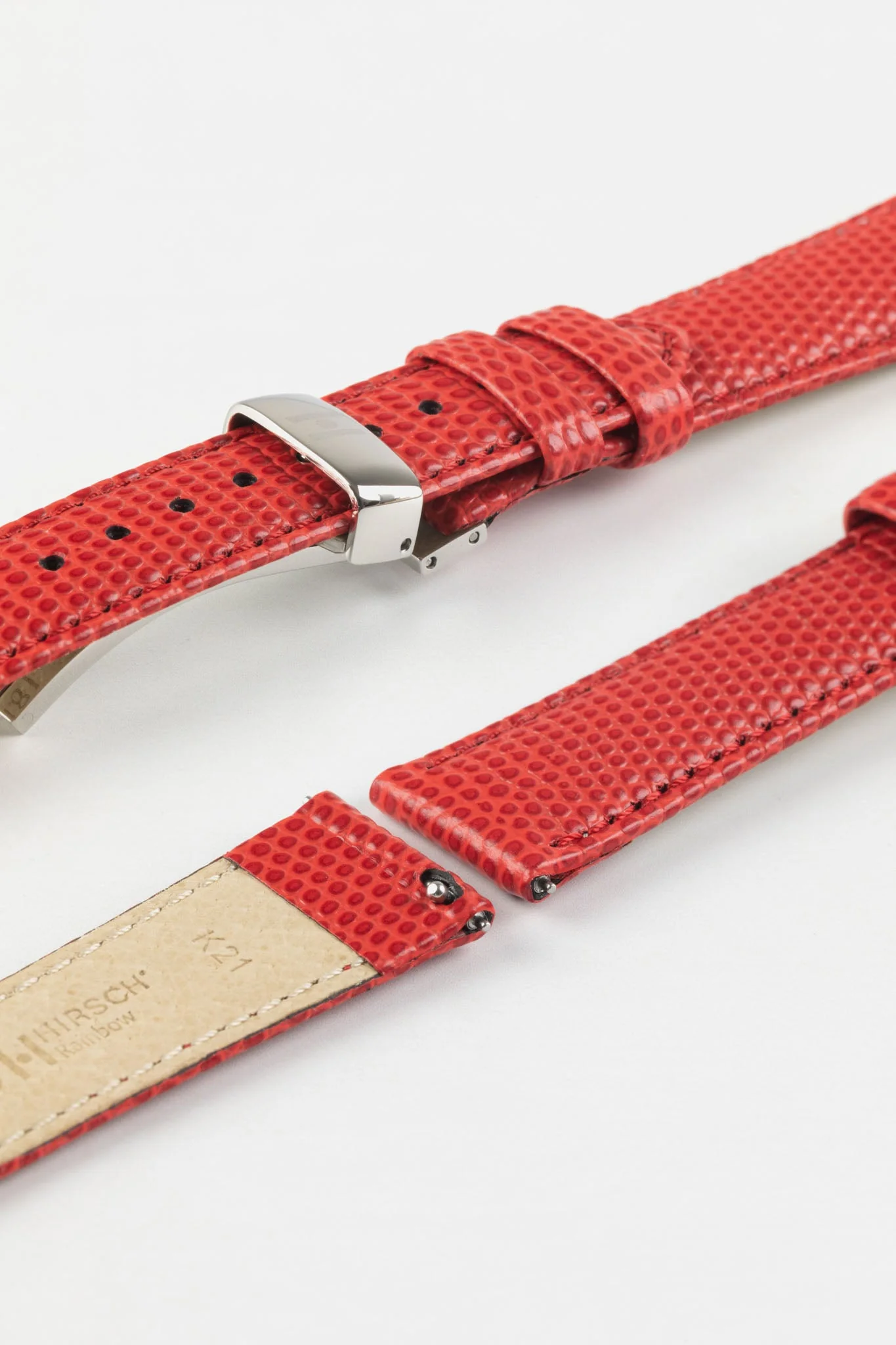 Hirsch RAINBOW Lizard Embossed Leather Watch Strap in RED - Image 9