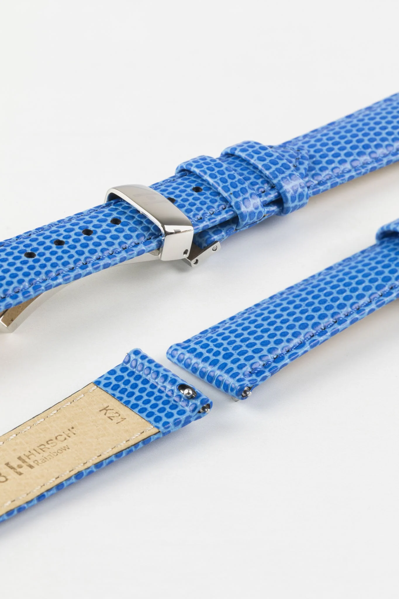Hirsch RAINBOW Lizard Embossed Leather Watch Strap in ROYAL BLUE - Image 9