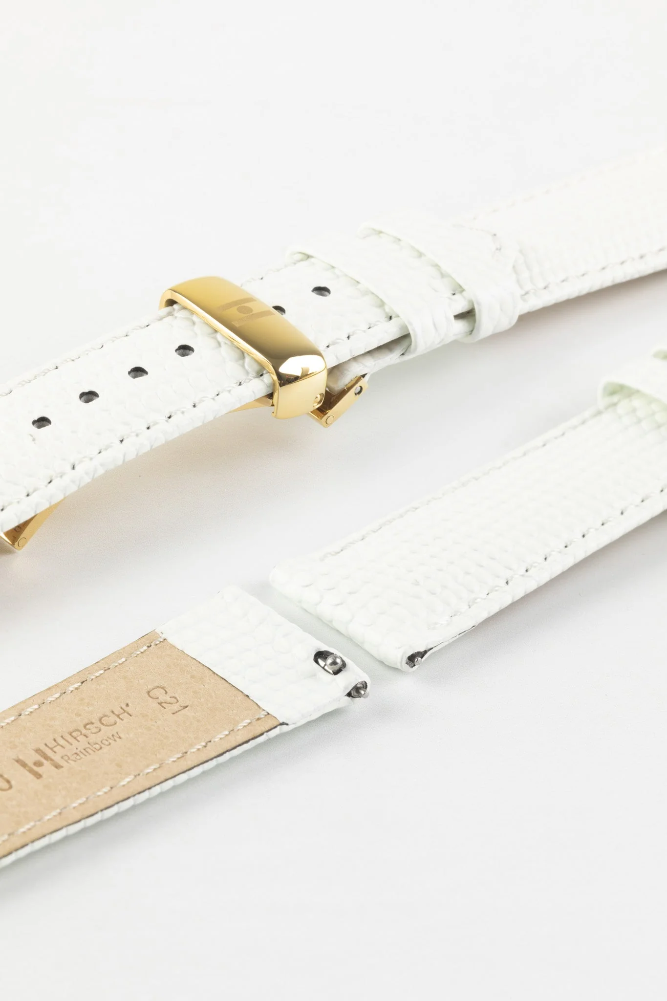 Hirsch RAINBOW Lizard Embossed Leather Watch Strap in WHITE - Image 10