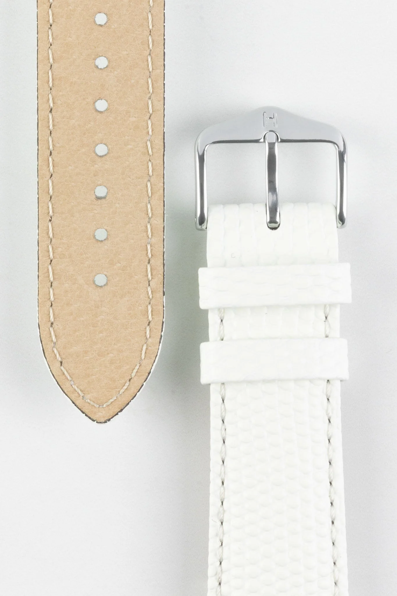 Hirsch RAINBOW Lizard Embossed Leather Watch Strap in WHITE - Image 3