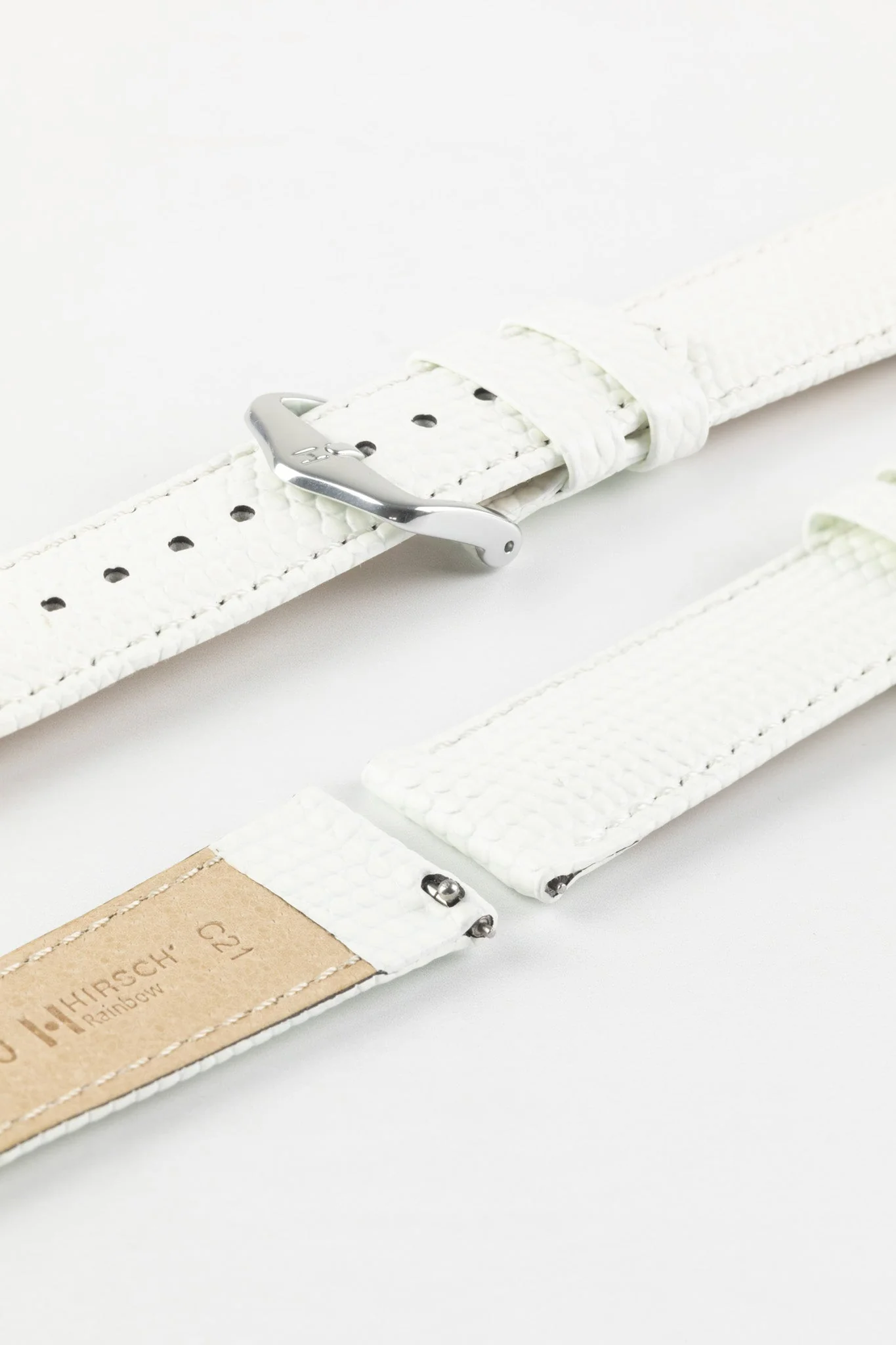 Hirsch RAINBOW Lizard Embossed Leather Watch Strap in WHITE - Image 7