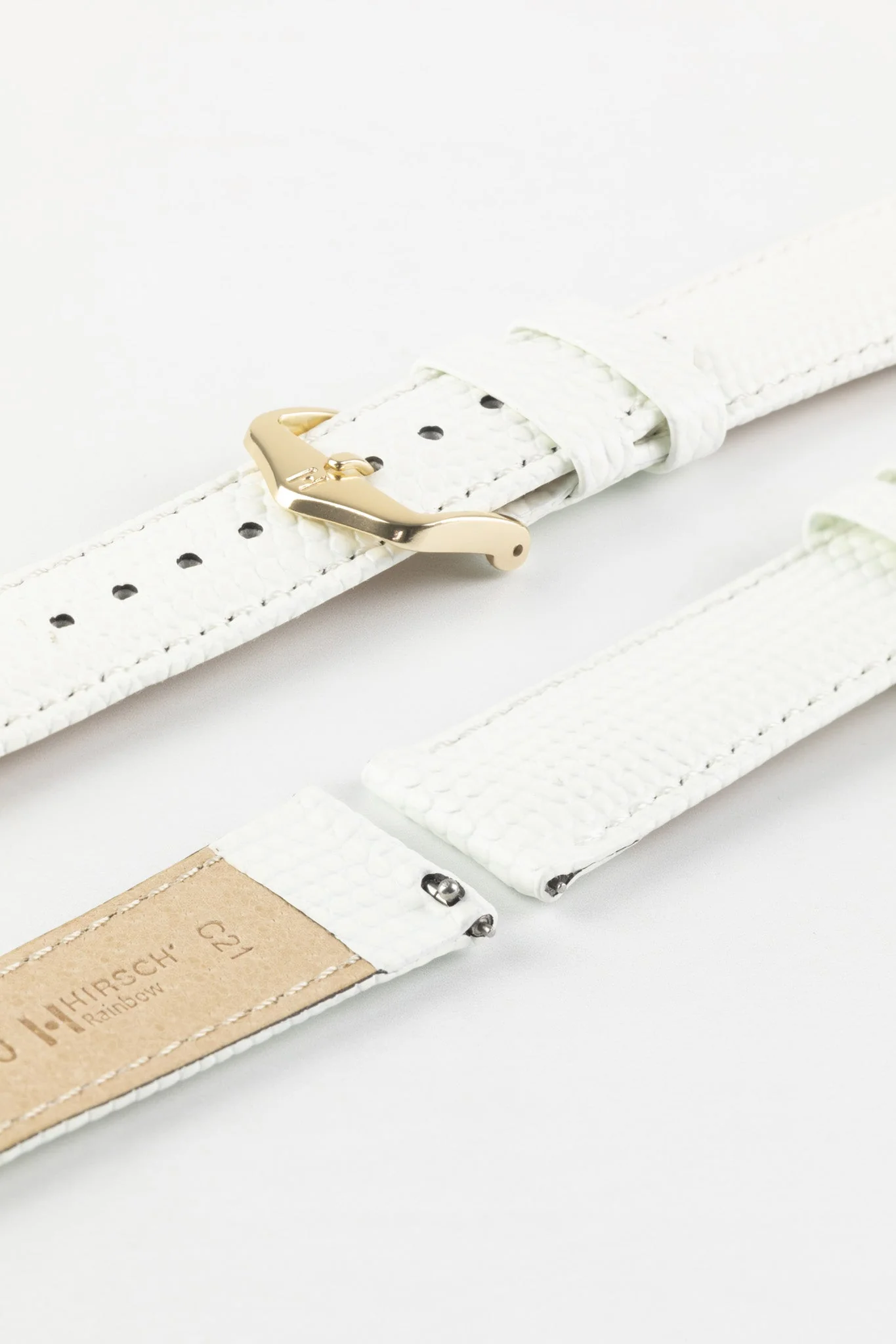 Hirsch RAINBOW Lizard Embossed Leather Watch Strap in WHITE - Image 8