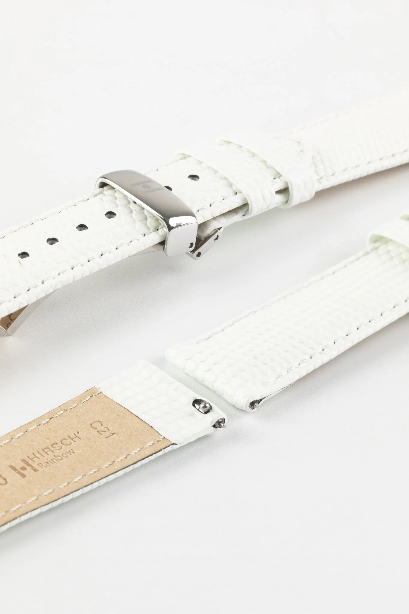 Hirsch RAINBOW Lizard Embossed Leather Watch Strap in WHITE - Image 9