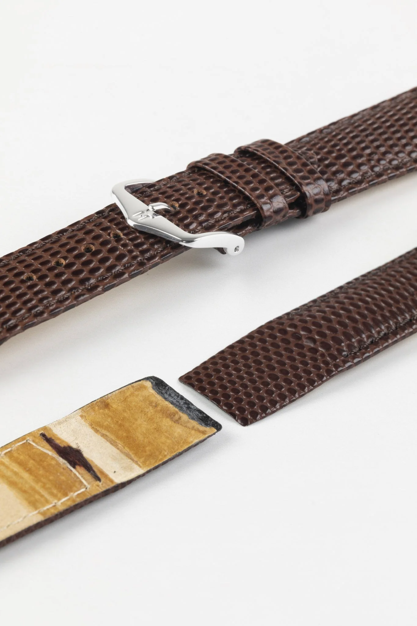 Hirsch RAINBOW Lizard Embossed Open Ended Watch Strap in BROWN - Image 4