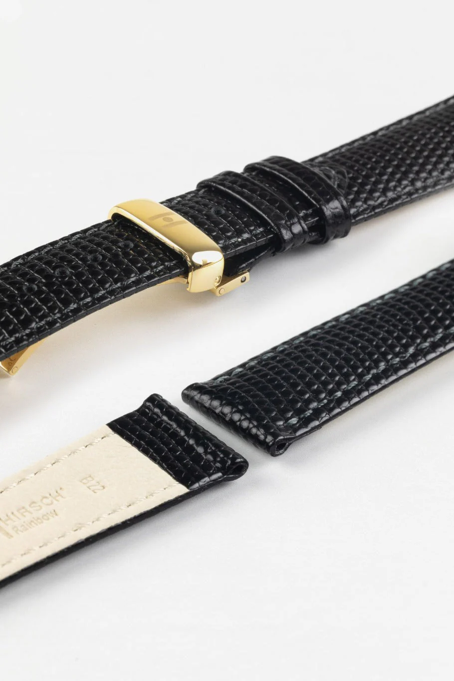 Hirsch RAINBOW NQR Lizard-Embossed Leather Watch Strap in BLACK - Image 10