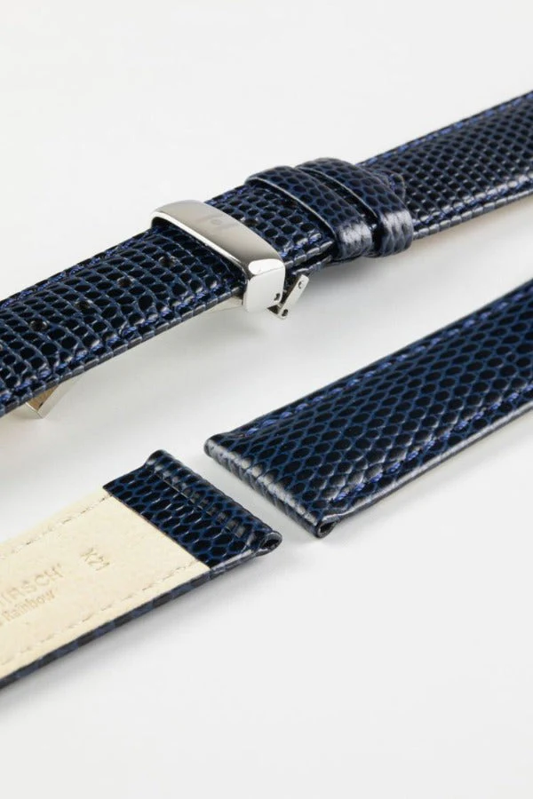 Hirsch RAINBOW NQR Lizard-Embossed Leather Watch Strap in BLUE - Image 10