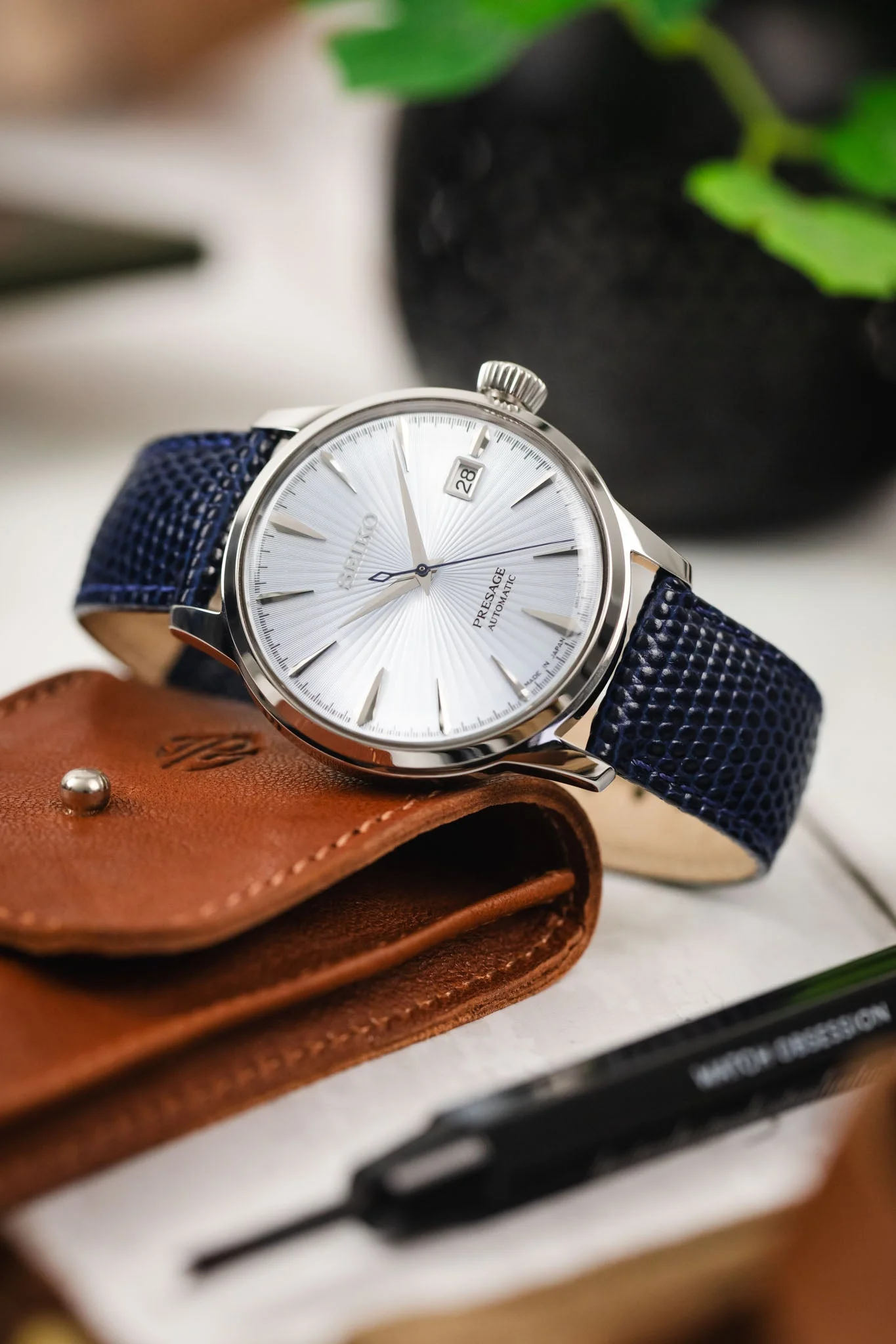 Hirsch RAINBOW NQR Lizard-Embossed Leather Watch Strap in BLUE - Image 2