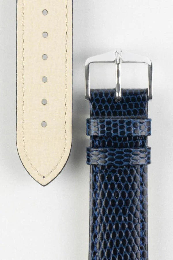 Hirsch RAINBOW NQR Lizard-Embossed Leather Watch Strap in BLUE - Image 3
