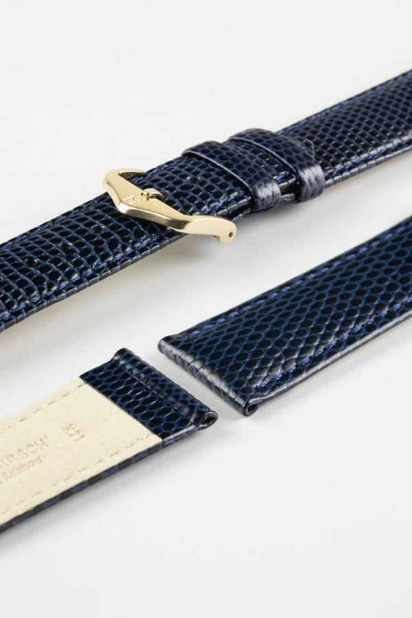 Hirsch RAINBOW NQR Lizard-Embossed Leather Watch Strap in BLUE - Image 7