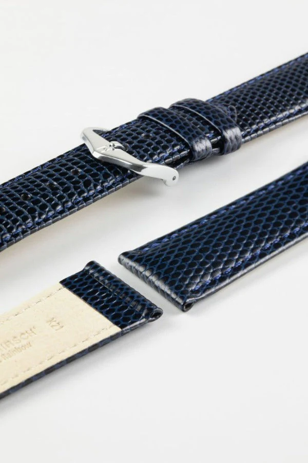 Hirsch RAINBOW NQR Lizard-Embossed Leather Watch Strap in BLUE - Image 8