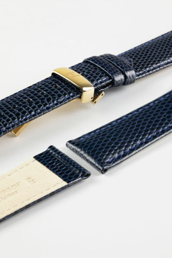 Hirsch RAINBOW NQR Lizard-Embossed Leather Watch Strap in BLUE - Image 9