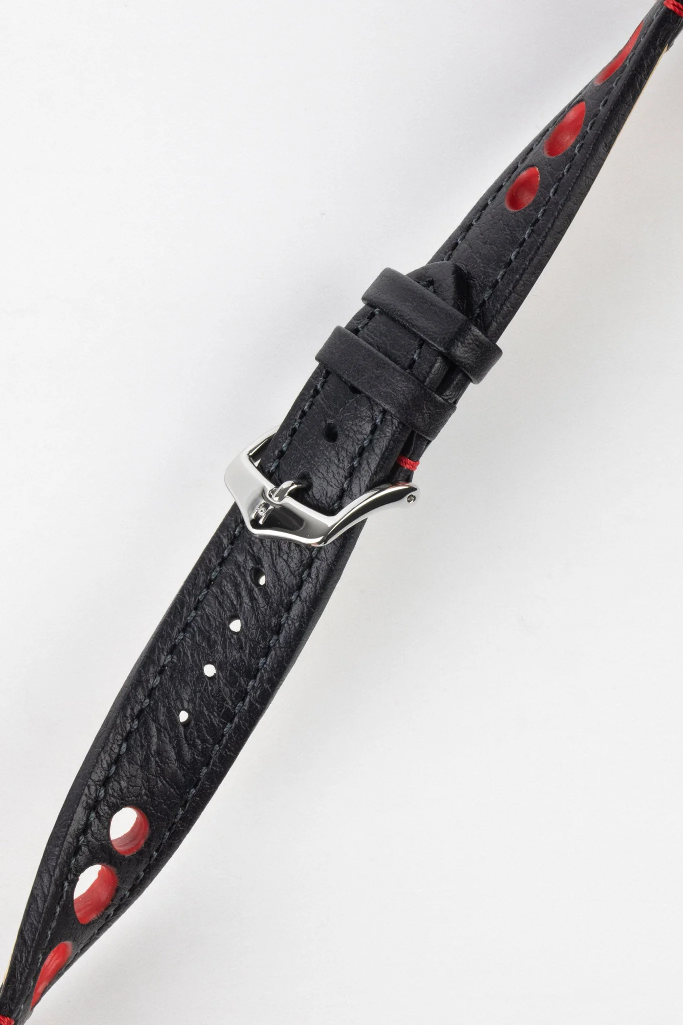Hirsch RALLY Natural Leather Racing Watch Strap in BLACK & RED - Image 5