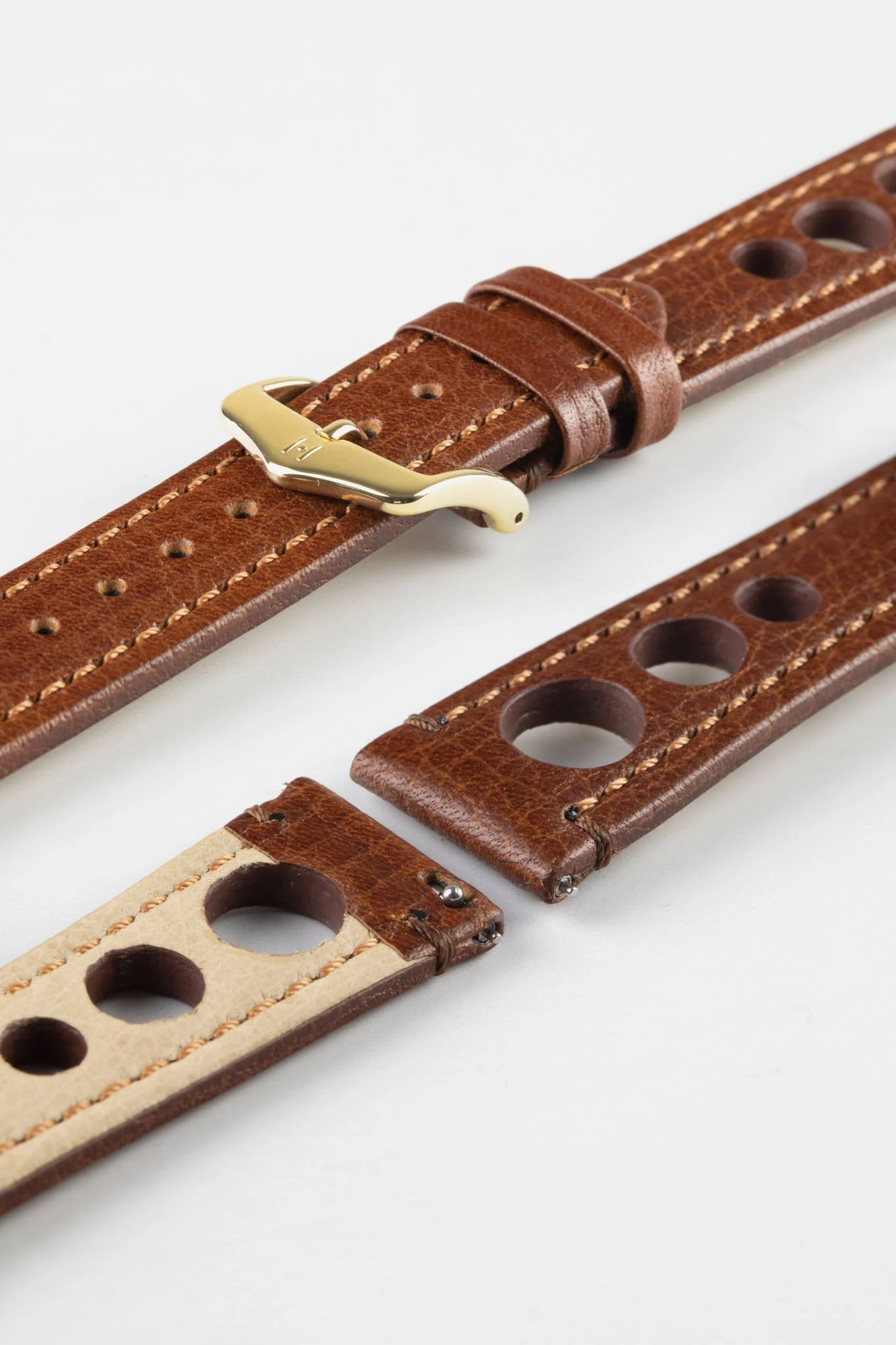 Hirsch RALLY Natural Leather Racing Watch Strap in GOLD BROWN - Image 8