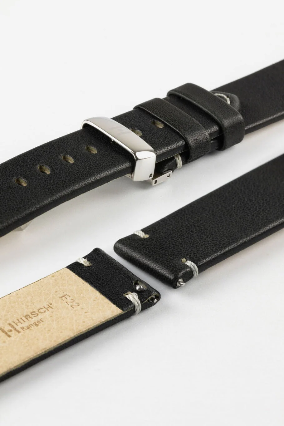 Hirsch RANGER Retro Leather Parallel Watch Strap in BLACK - Image 10