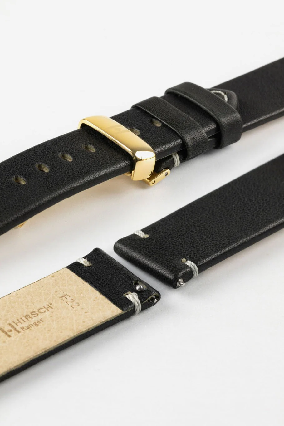 Hirsch RANGER Retro Leather Parallel Watch Strap in BLACK - Image 11