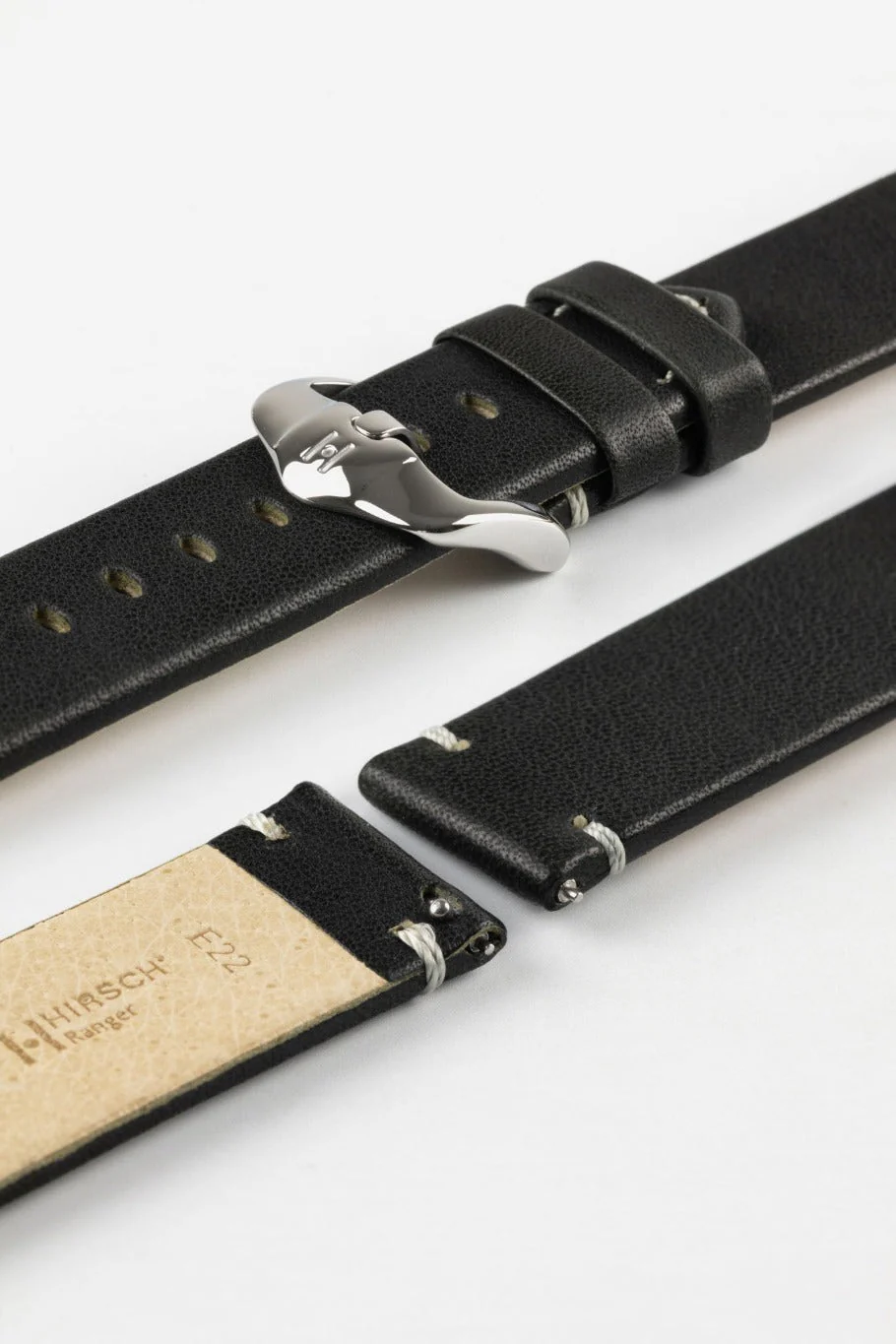 Hirsch RANGER Retro Leather Parallel Watch Strap in BLACK - Image 7