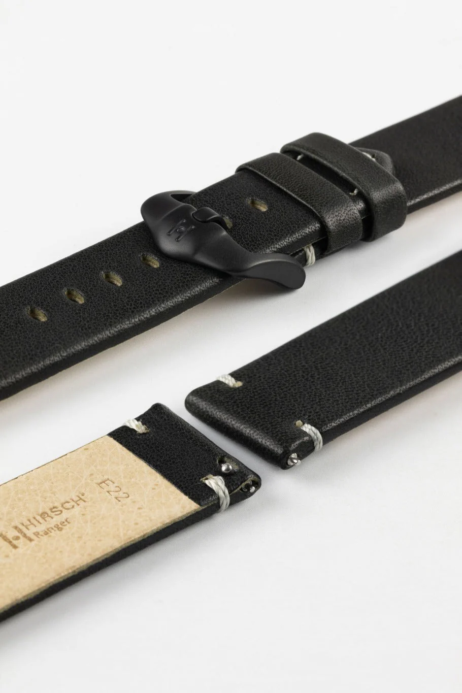 Hirsch RANGER Retro Leather Parallel Watch Strap in BLACK - Image 8