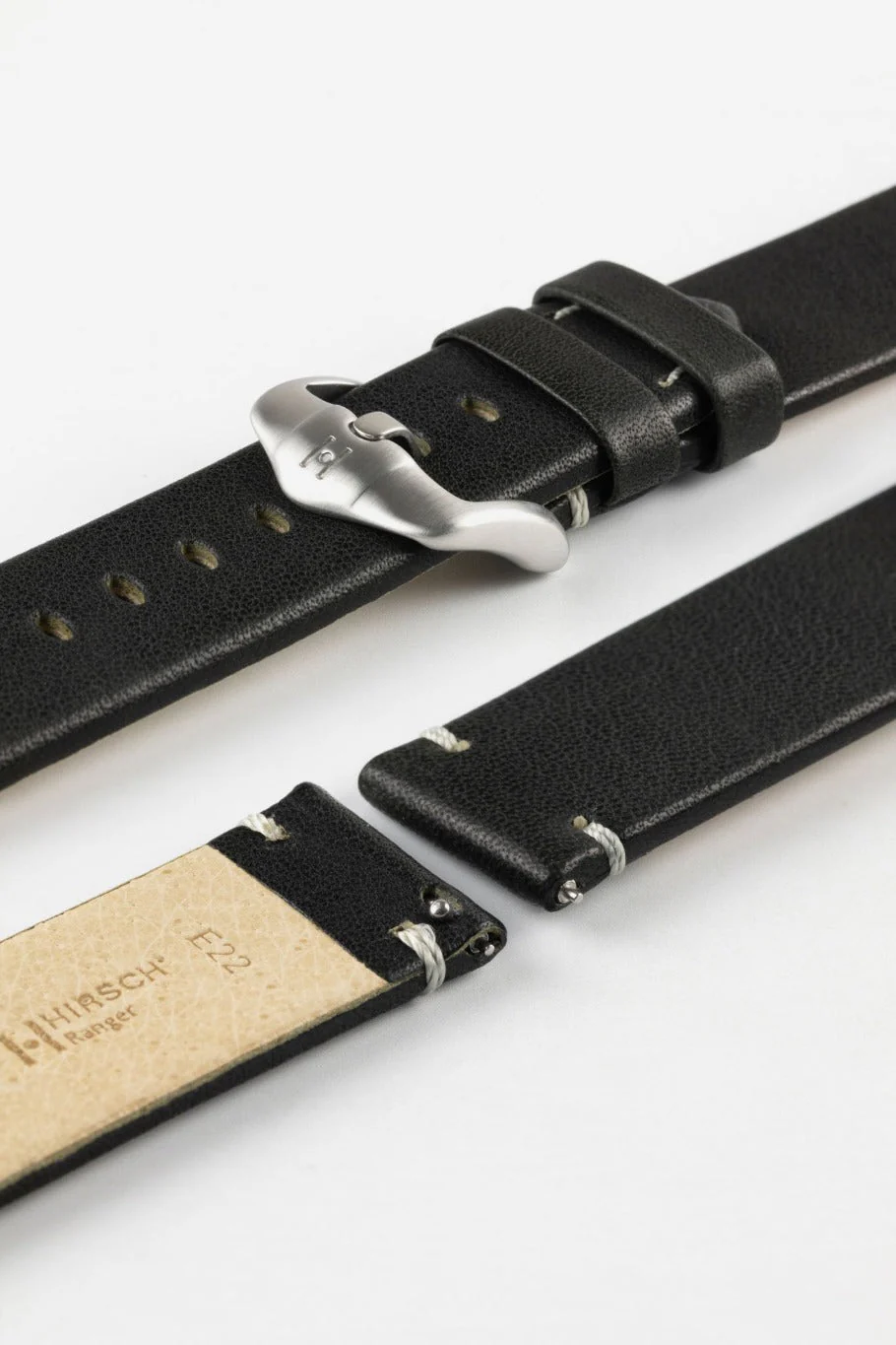 Hirsch RANGER Retro Leather Parallel Watch Strap in BLACK - Image 9