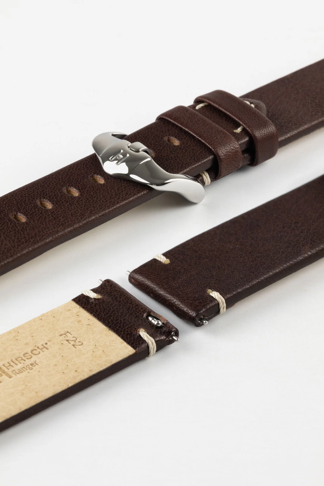 Hirsch RANGER Retro Leather Parallel Watch Strap in BROWN - Image 7