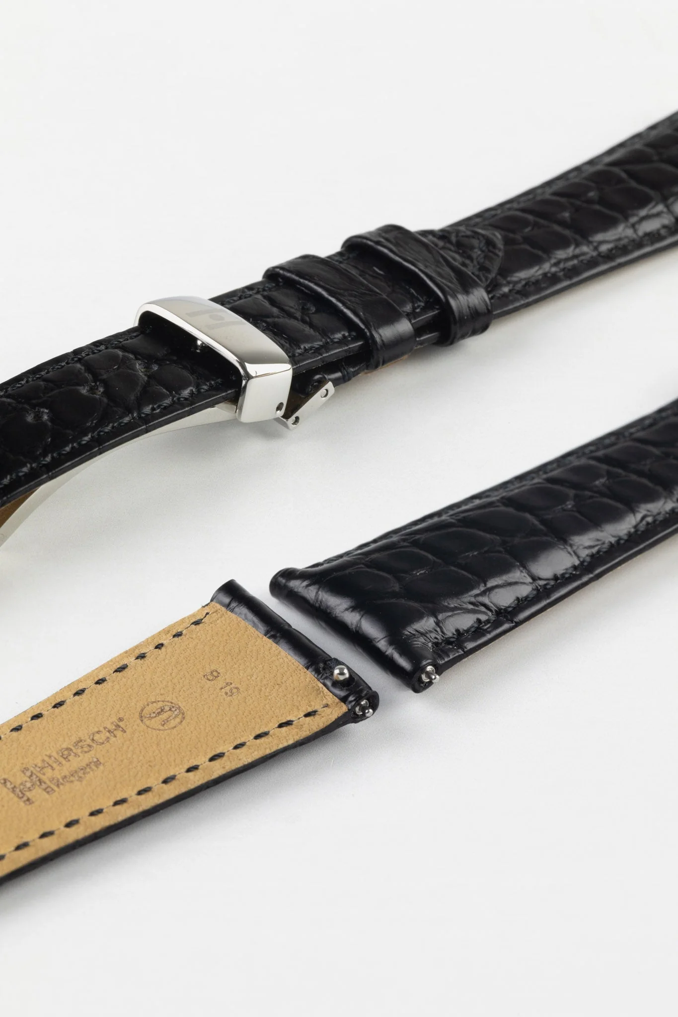 Hirsch REGENT Genuine Alligator Leather Watch Strap in BLACK - Image 10