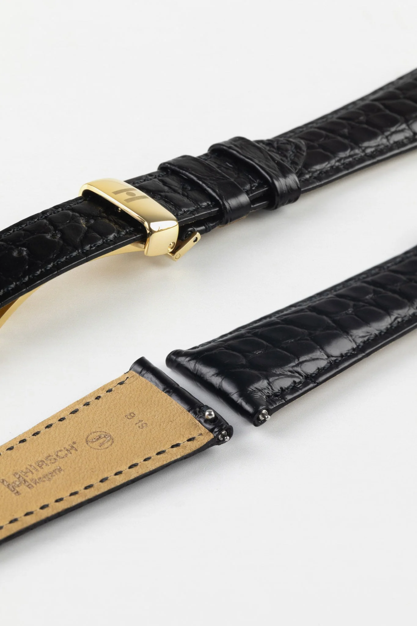 Hirsch REGENT Genuine Alligator Leather Watch Strap in BLACK - Image 11