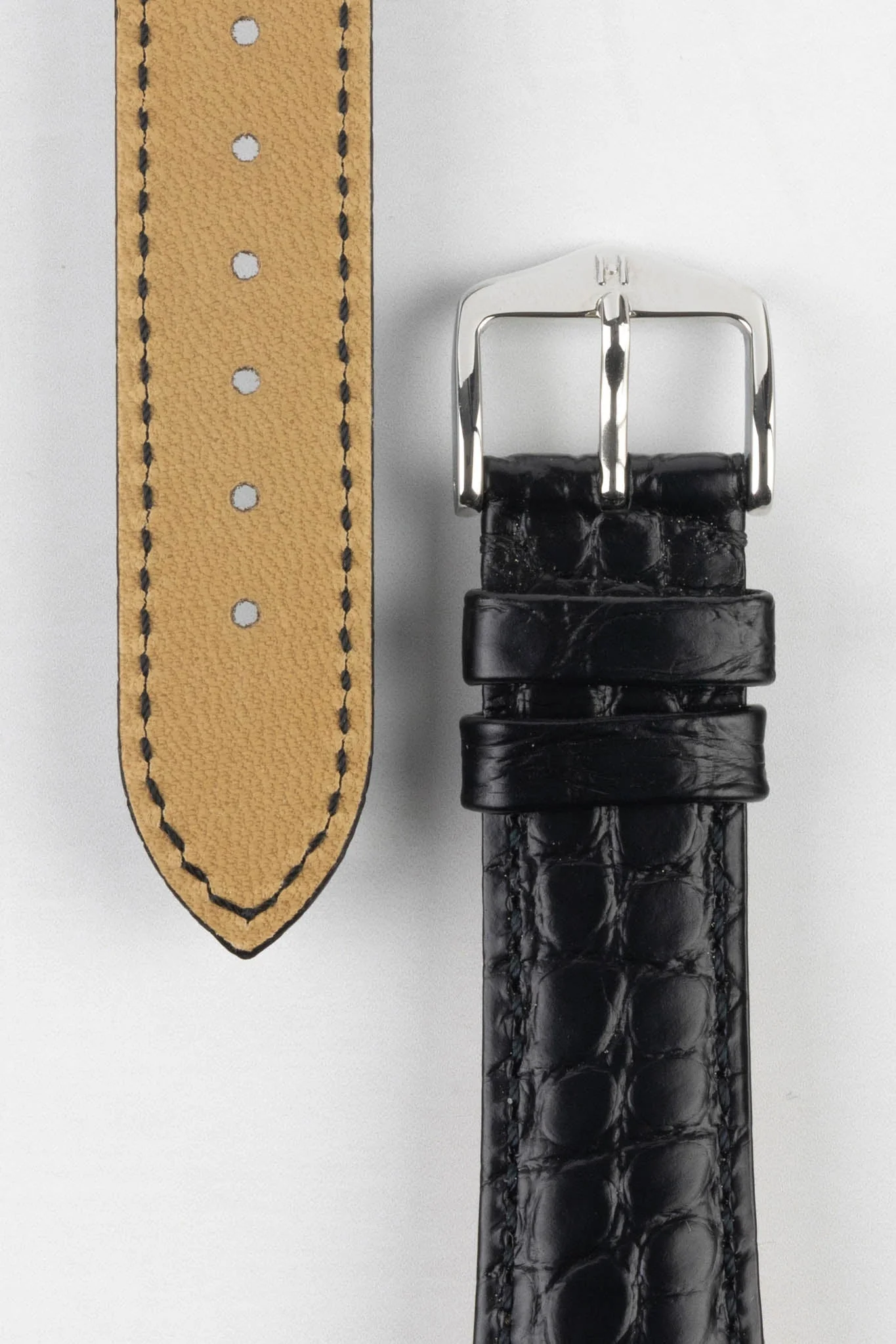 Hirsch REGENT Genuine Alligator Leather Watch Strap in BLACK - Image 3