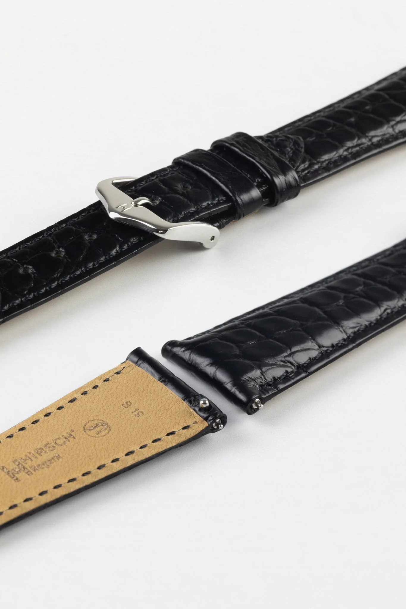 Hirsch REGENT Genuine Alligator Leather Watch Strap in BLACK - Image 7